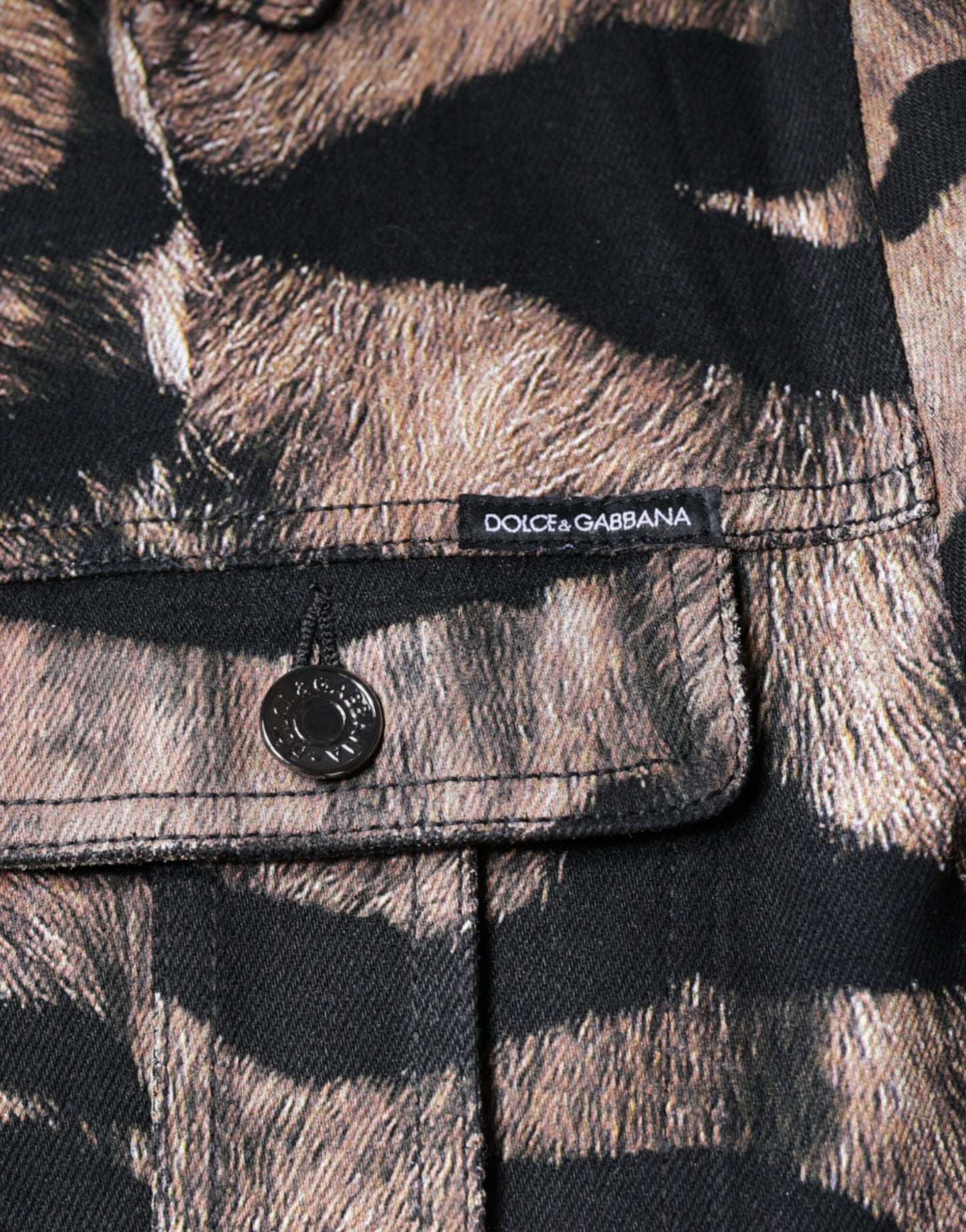Dolce & Gabbana Brun Tiger Jakke med Knapper og Krave