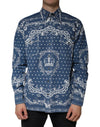 Dolce & Gabbana Blå Hvid Bandana Print Bomulds Casual Skjorte