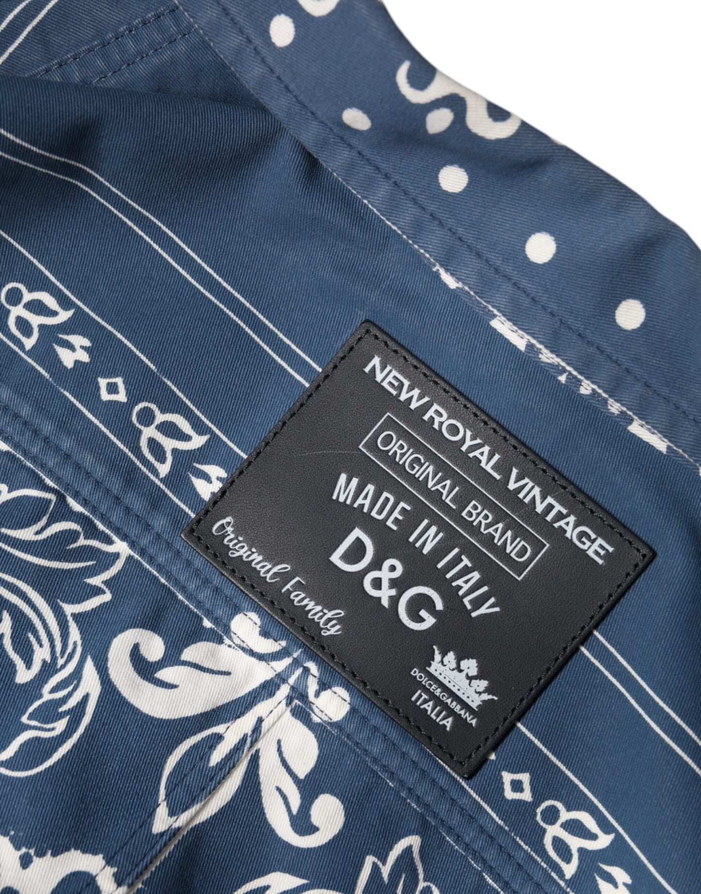 Dolce & Gabbana Blå Hvid Bandana Print Bomulds Casual Skjorte