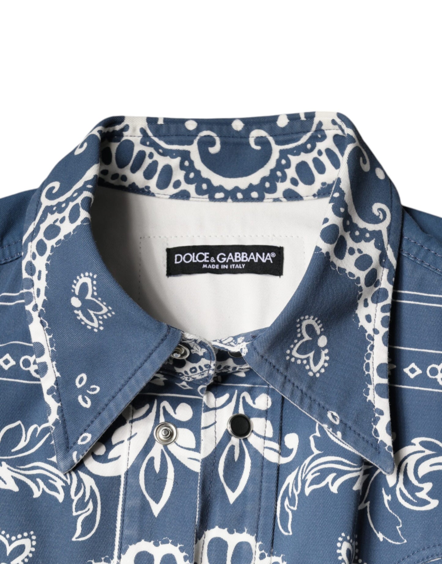 Dolce & Gabbana Blå Hvid Bandana Print Bomulds Casual Skjorte
