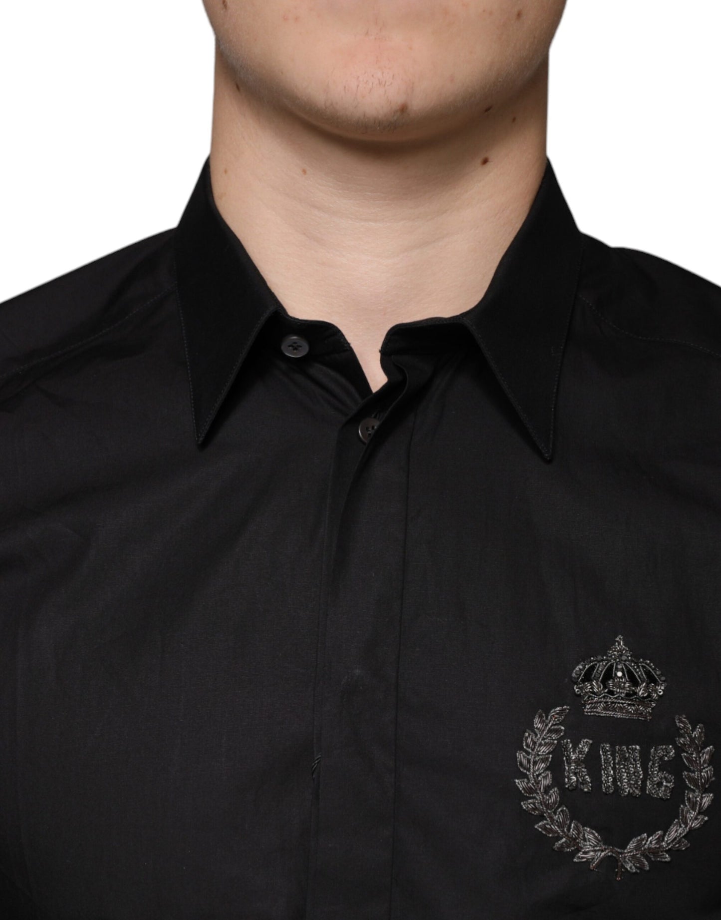 Dolce & Gabbana Sort Kongekrone Broderet GULD Skjorte