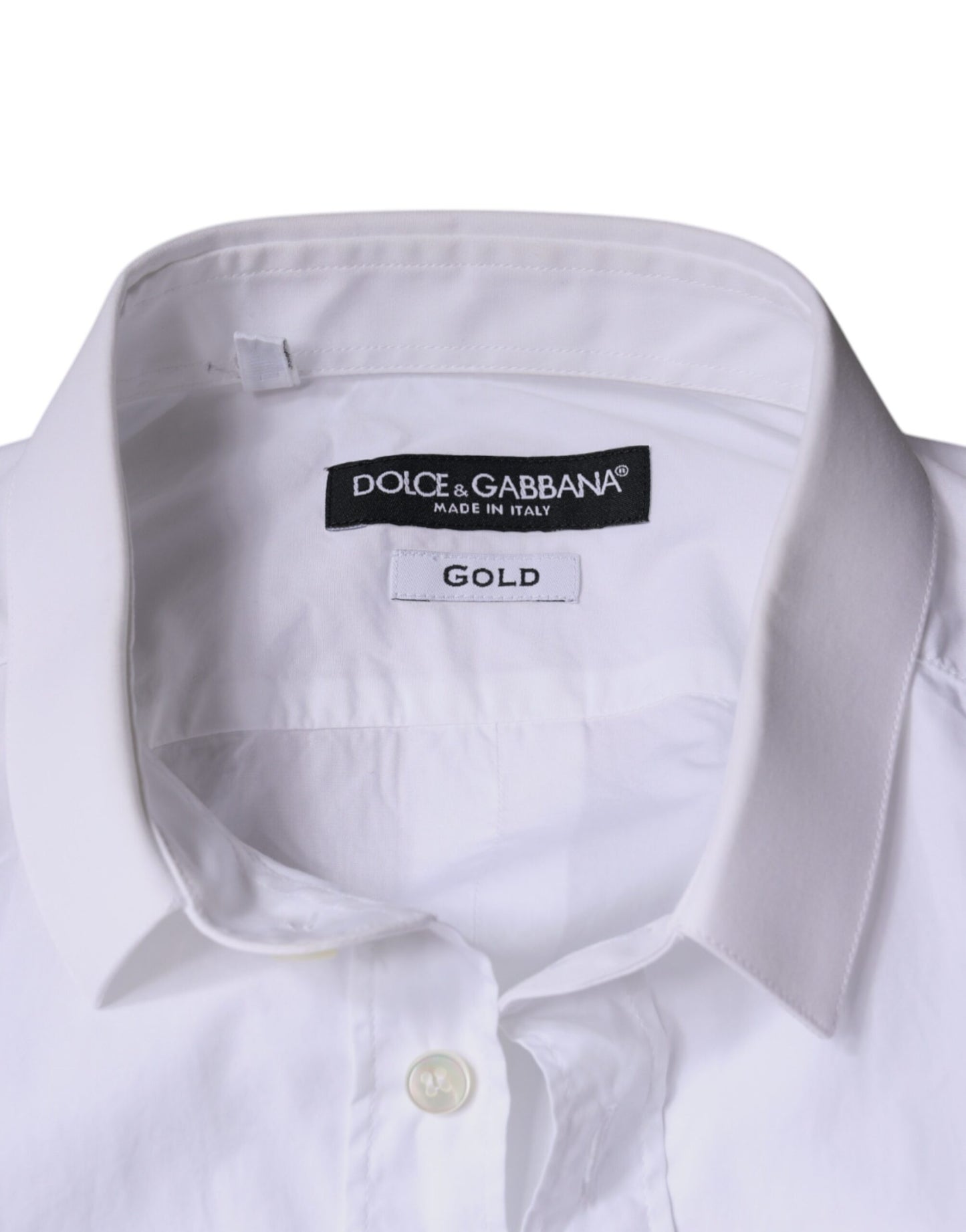 Dolce & Gabbana Hvid Bomuldskjole GULD Formel Skjorte med Krave