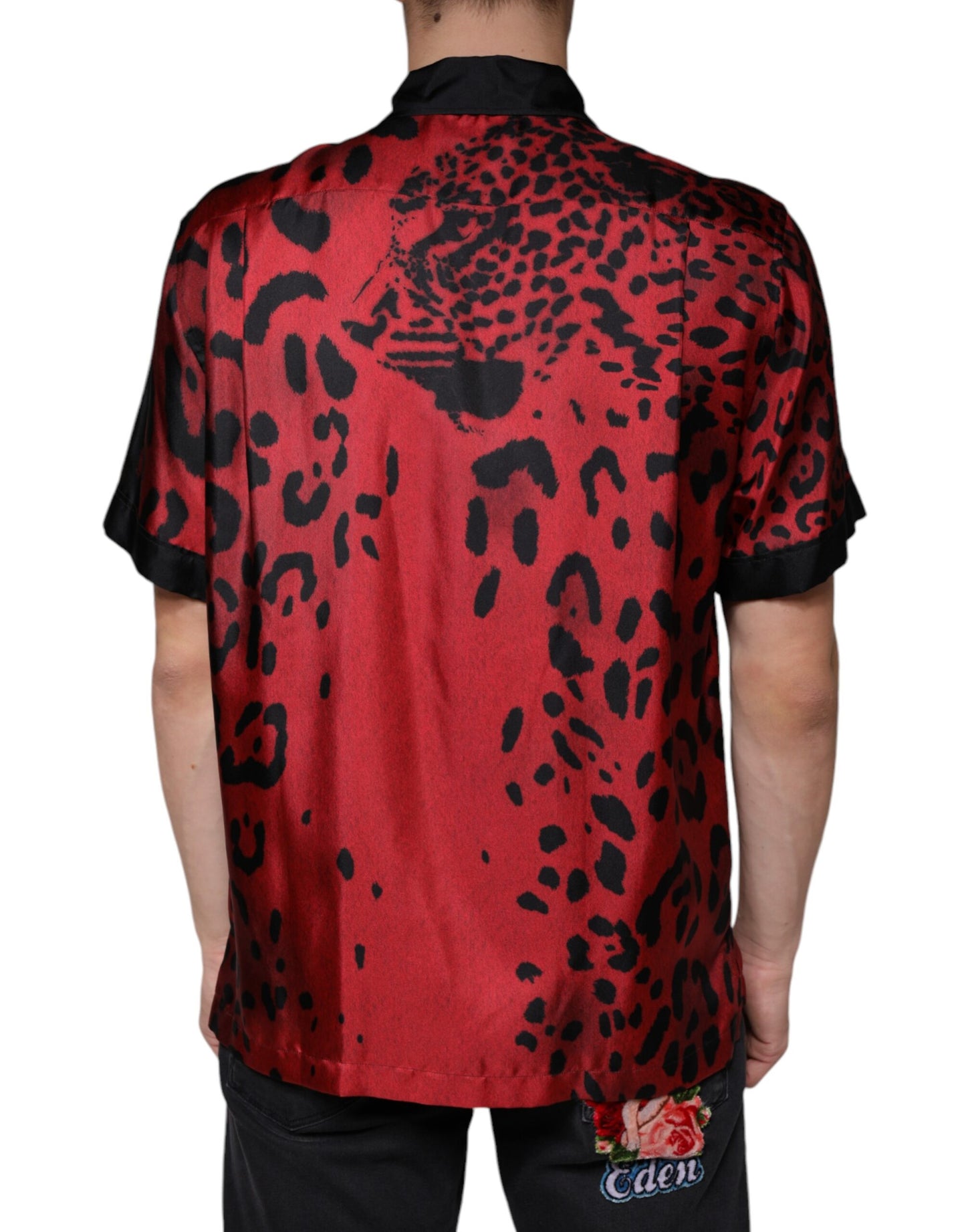 Dolce & Gabbana Rød Leopard Silke Button Down Casual Skjorte