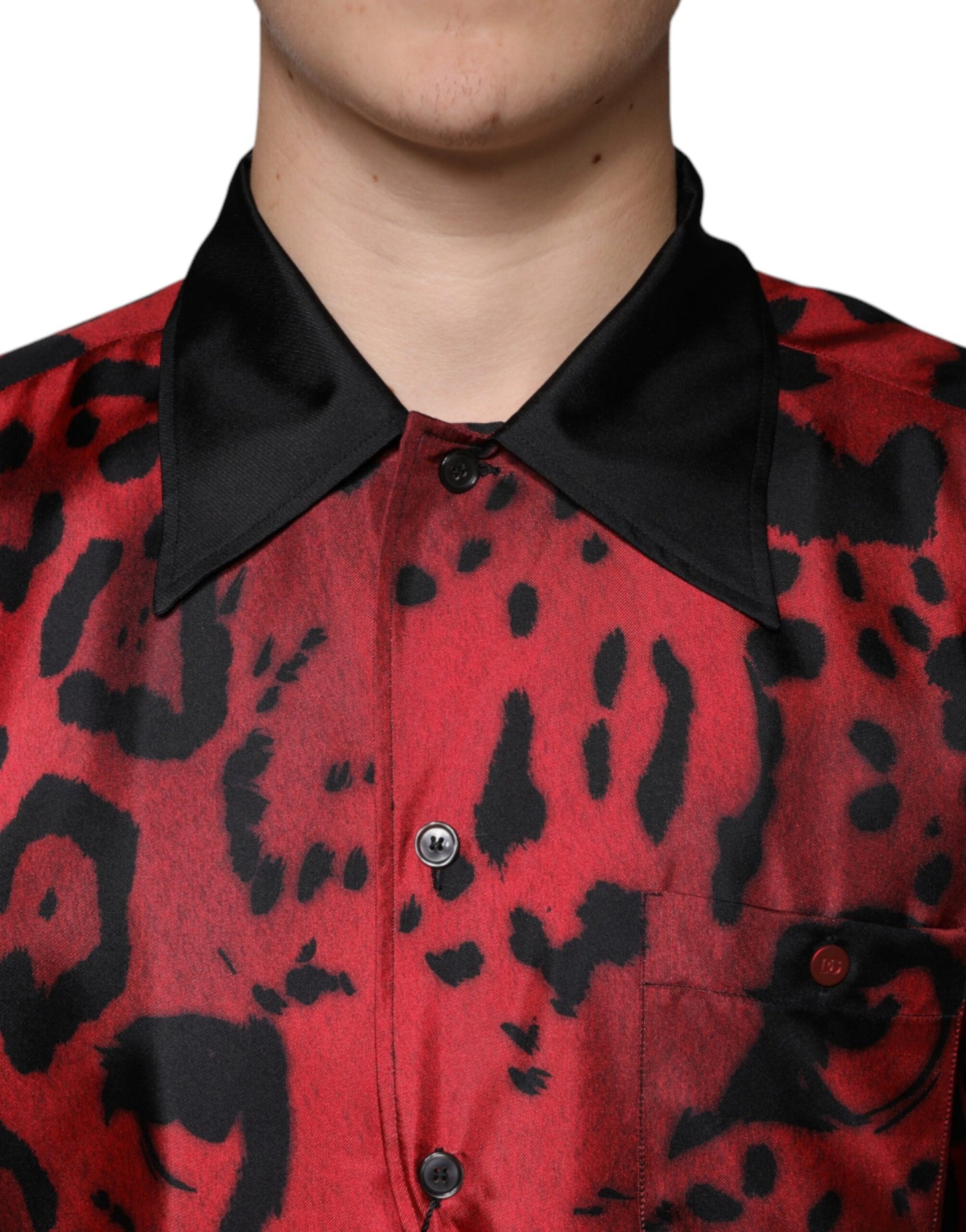 Dolce & Gabbana Rød Leopard Silke Button Down Casual Skjorte