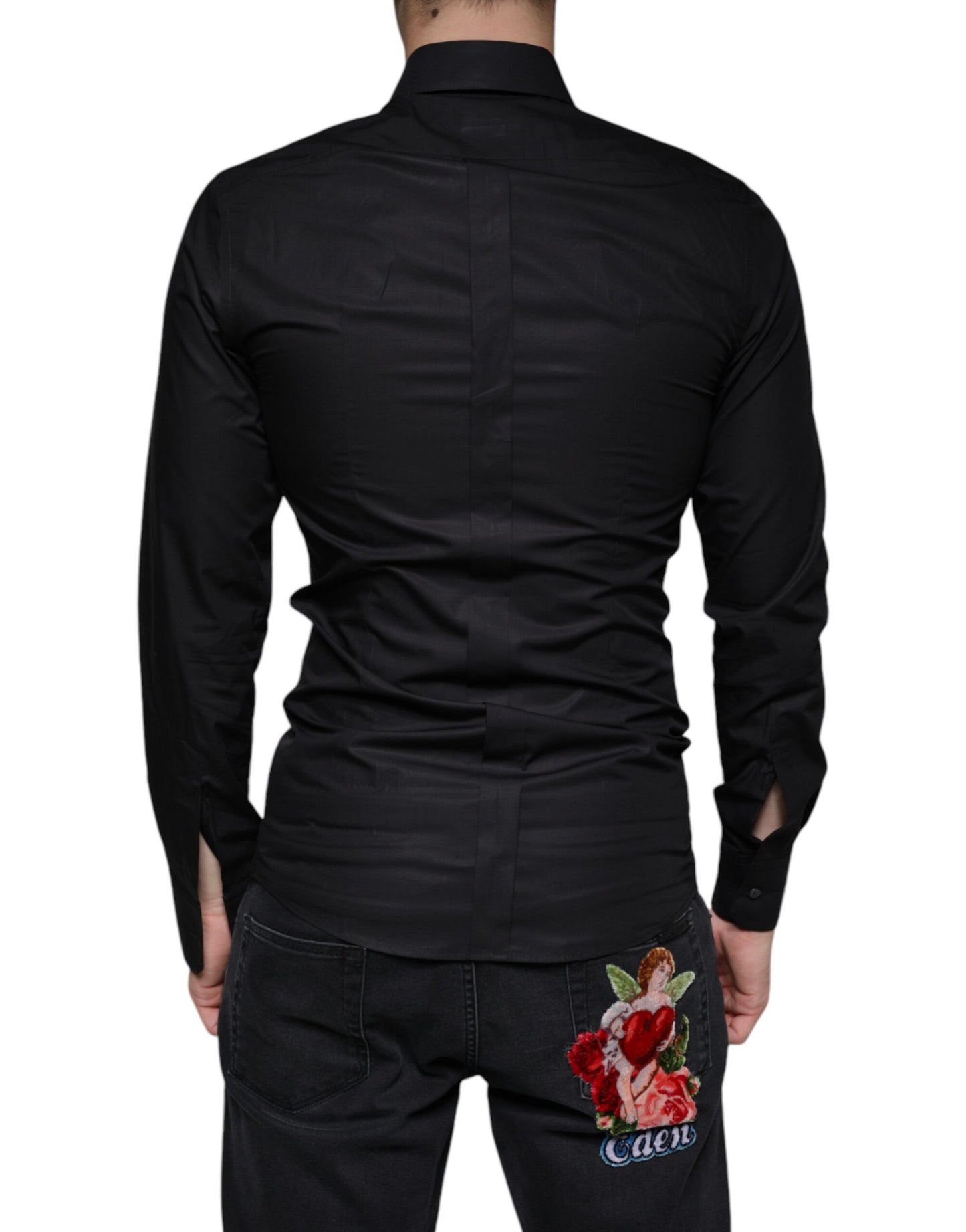 Dolce & Gabbana Sort Bomulds Stretchkjole GYLDET Formel Skjorte