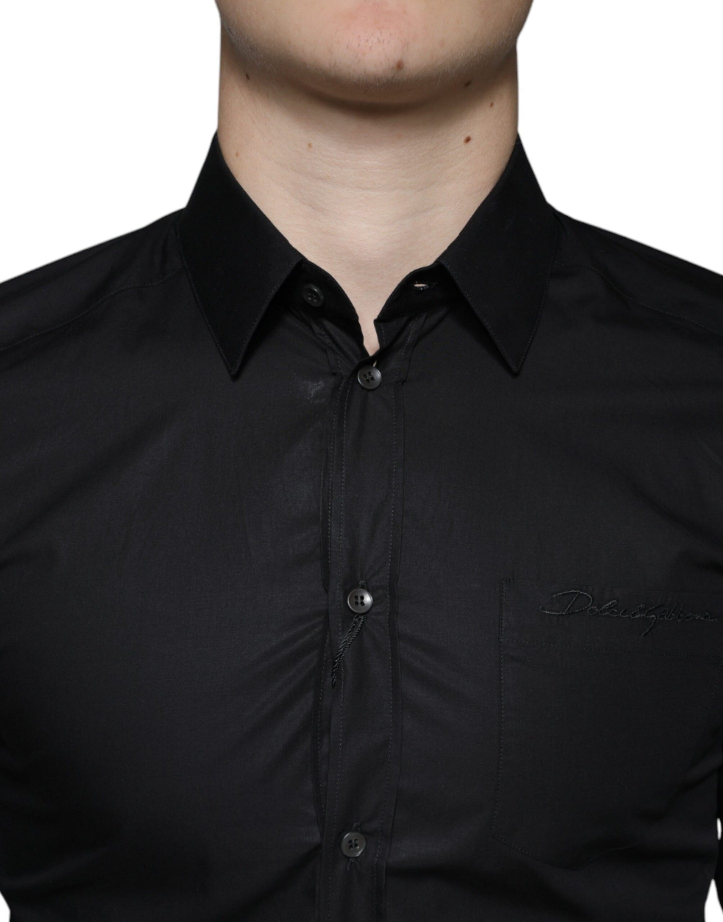 Dolce & Gabbana Sort Bomulds Stretchkjole GYLDET Formel Skjorte