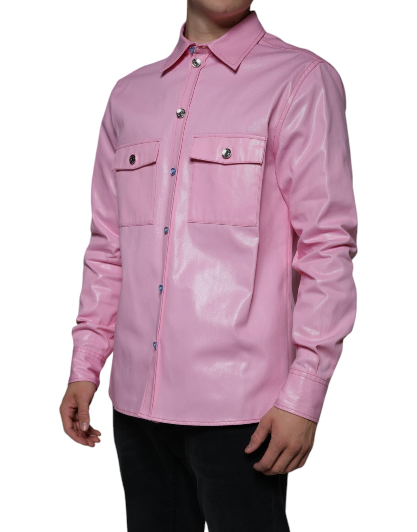 Dolce & Gabbana Lyserød Bomuldsskjorte Med Krave Og Button Down