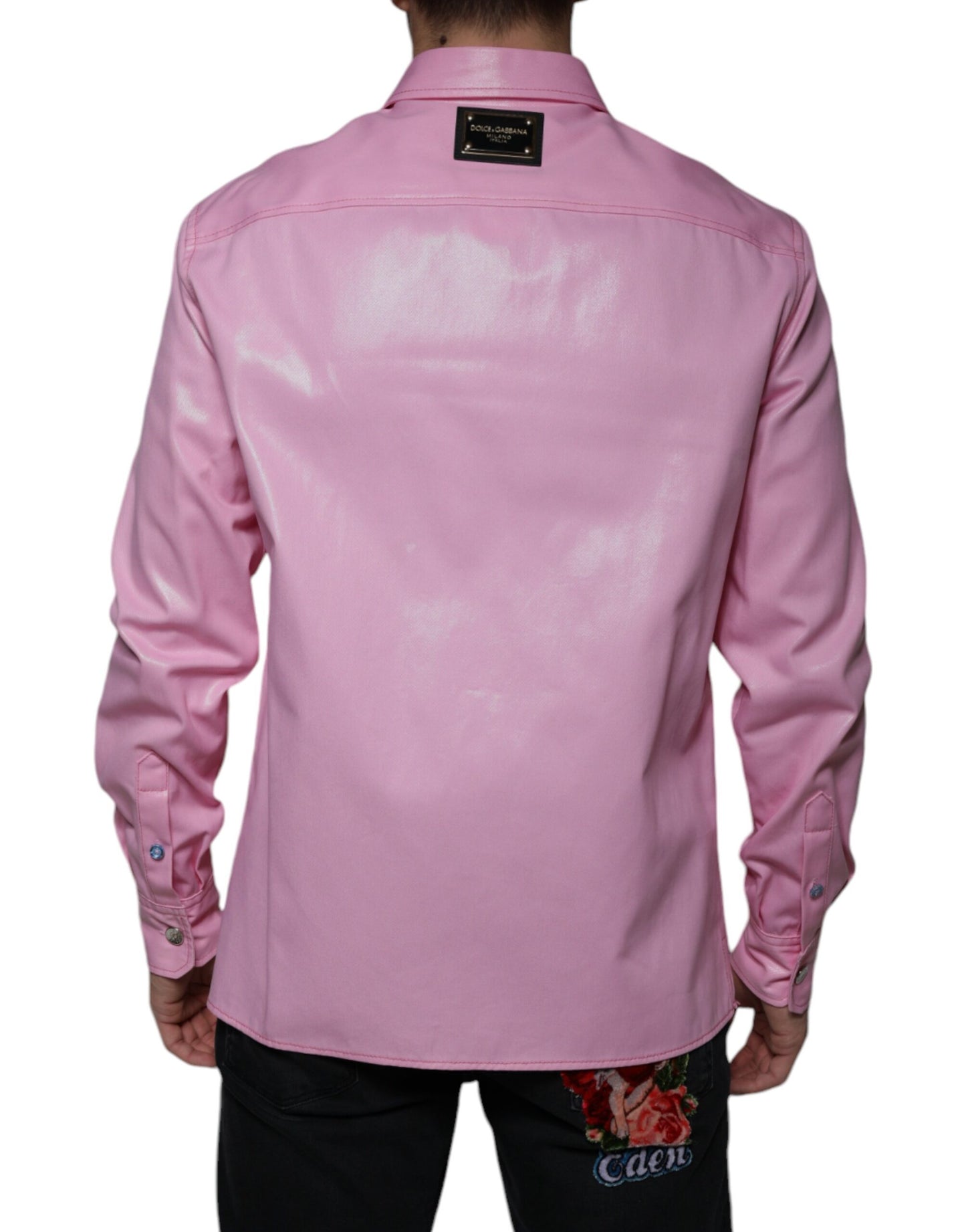 Dolce & Gabbana Lyserød Bomuldsskjorte Med Krave Og Button Down