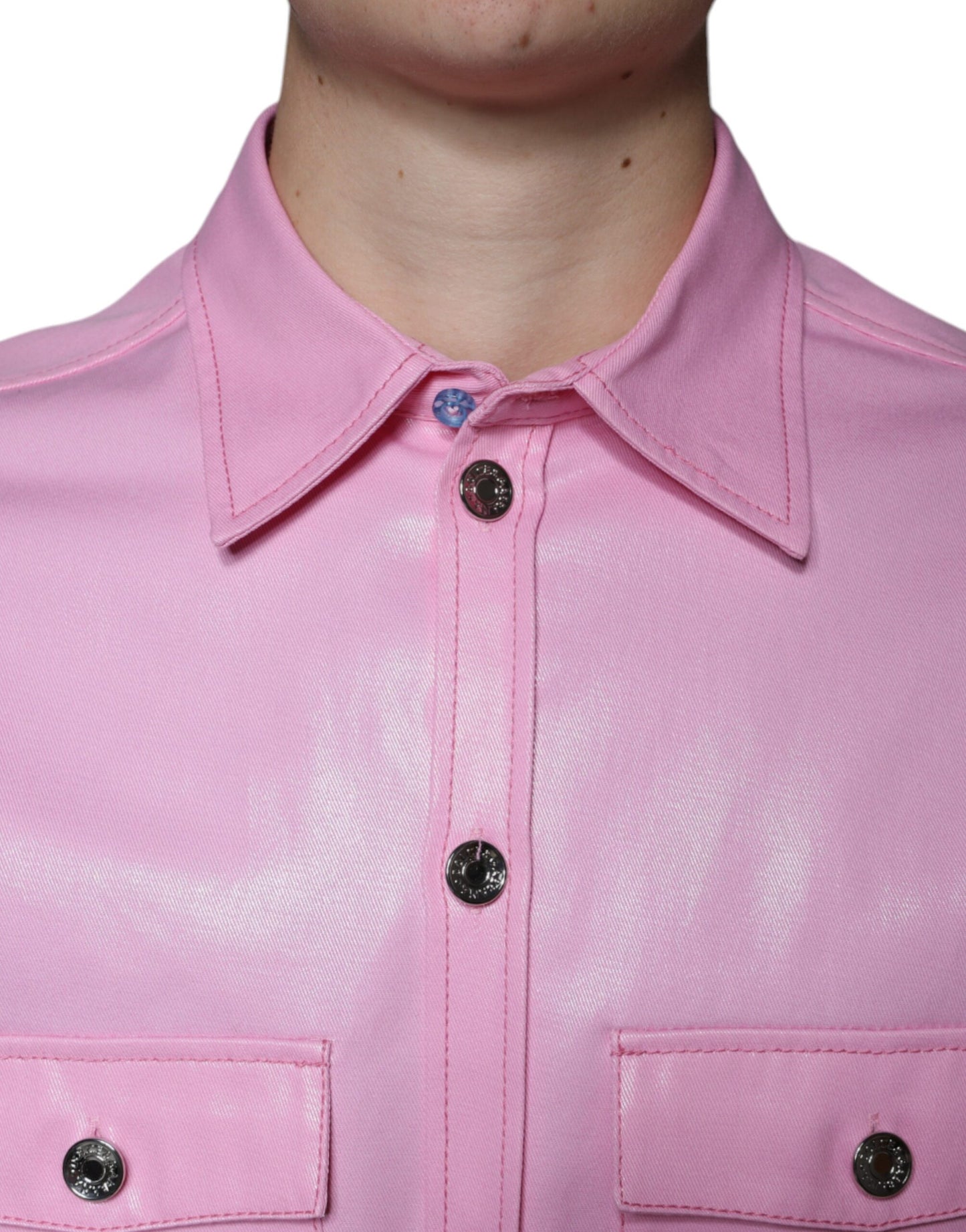 Dolce & Gabbana Lyserød Bomuldsskjorte Med Krave Og Button Down