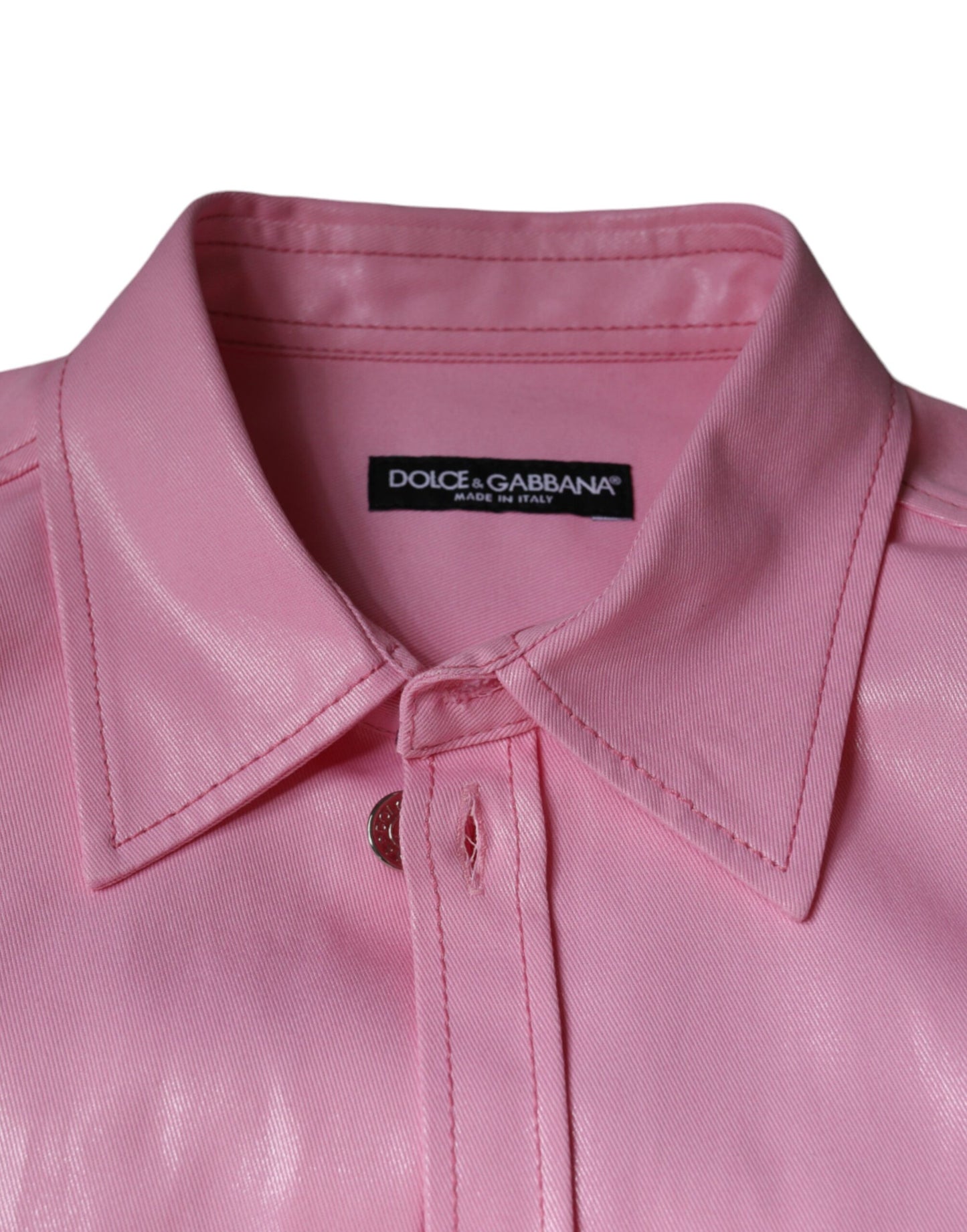 Dolce & Gabbana Lyserød Bomuldsskjorte Med Krave Og Button Down