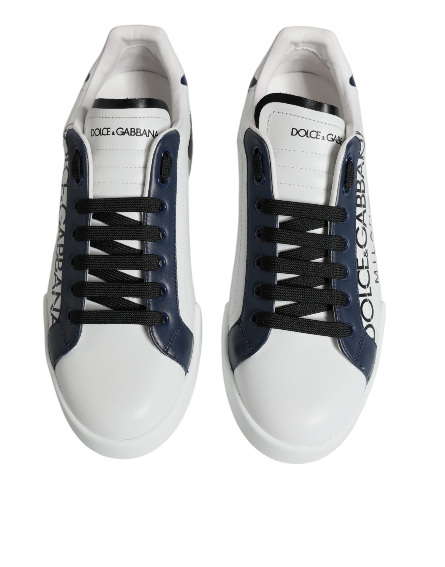 Dolce & Gabbana Hvide Blå Læder Crown Milano Sneakers Sko