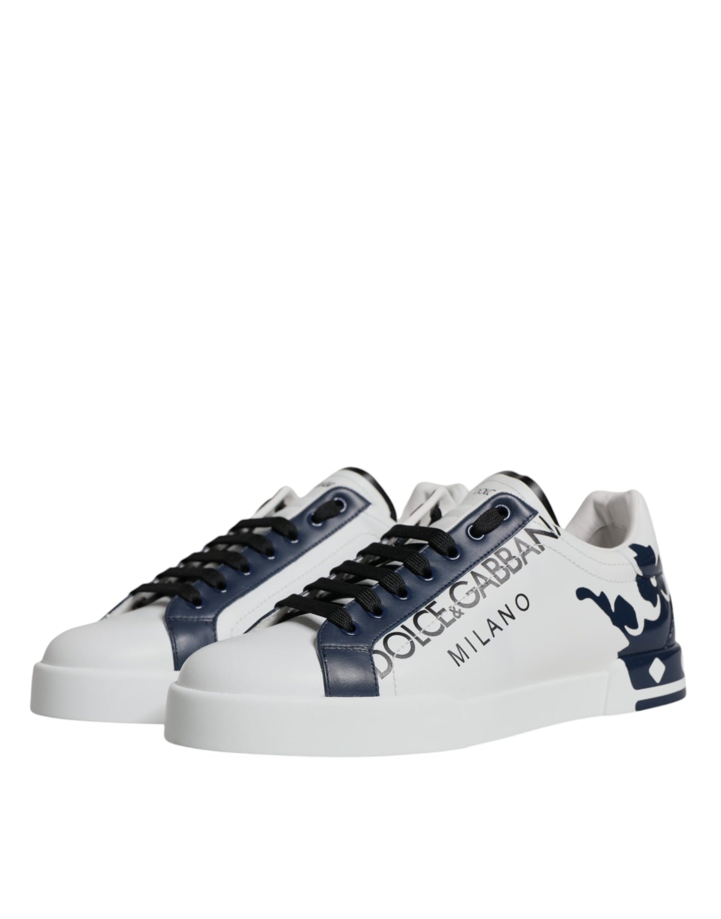 Dolce & Gabbana Hvide Blå Læder Crown Milano Sneakers Sko
