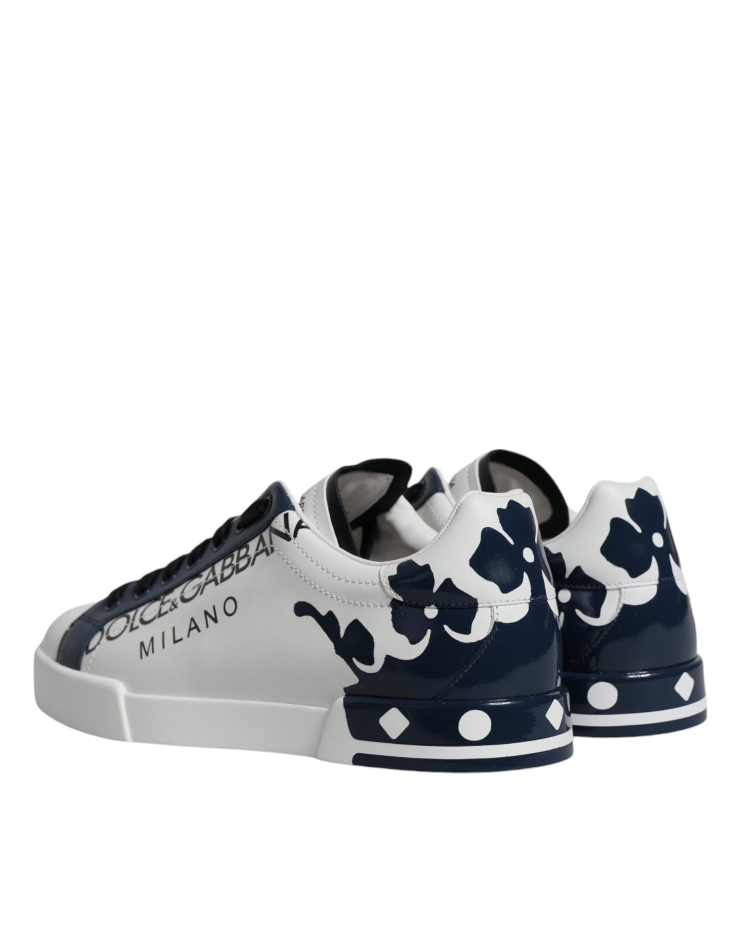 Dolce & Gabbana Hvide Blå Læder Crown Milano Sneakers Sko