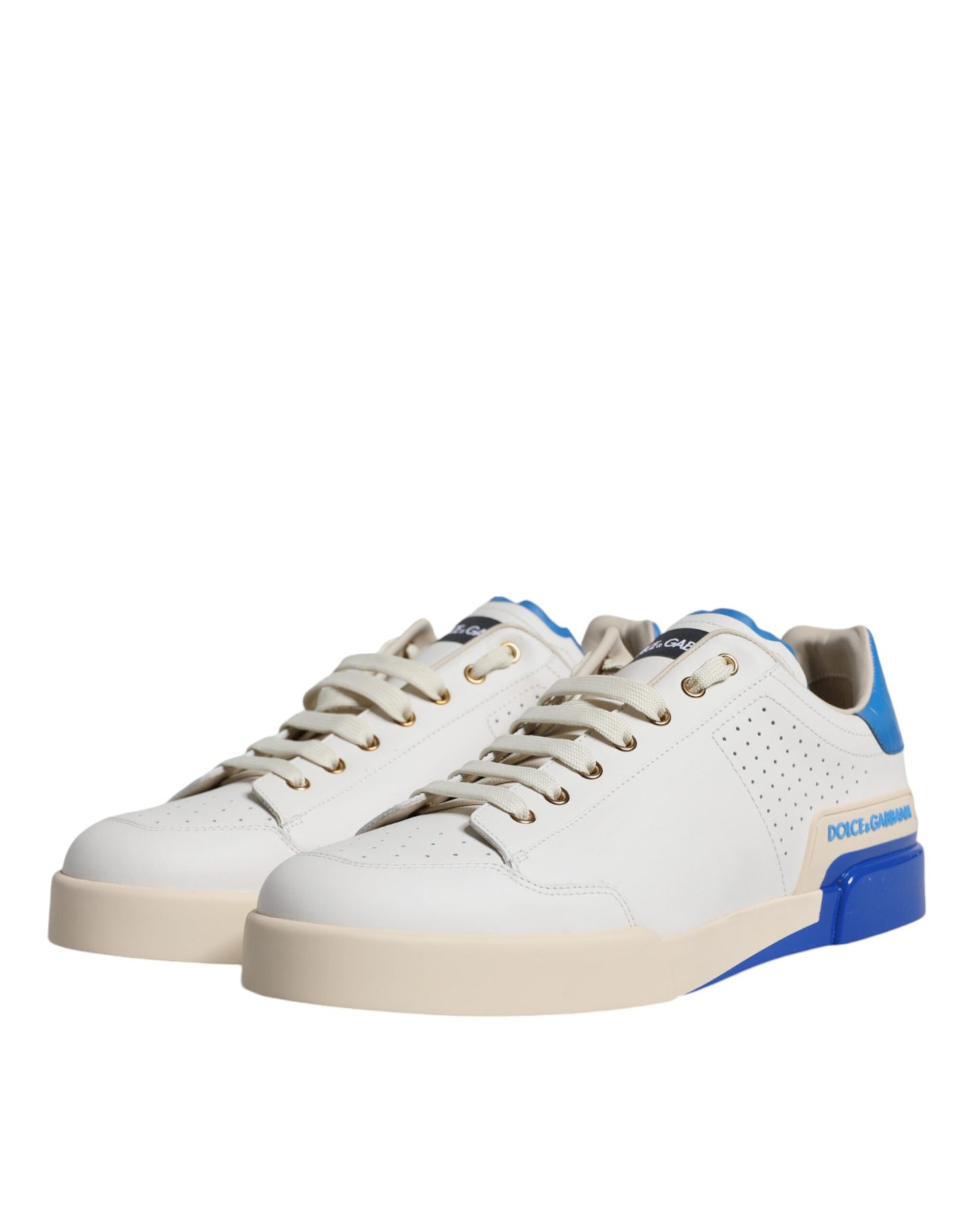 Dolce & Gabbana Hvide Blå Perforerede Lave Sneakers Sko