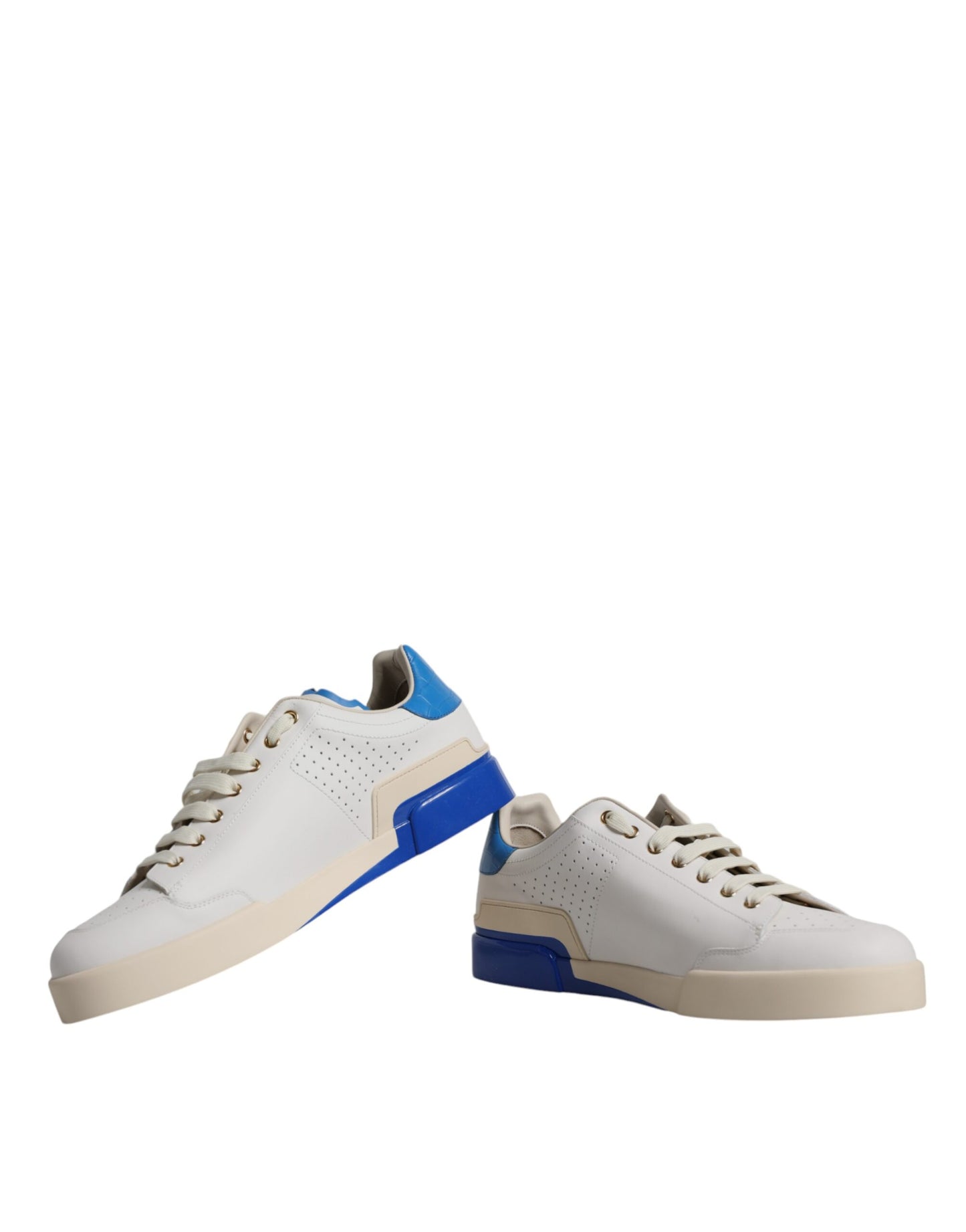 Dolce & Gabbana Hvide Blå Perforerede Lave Sneakers Sko