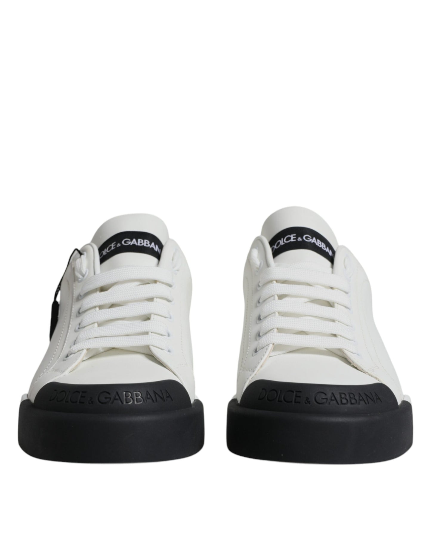 Dolce & Gabbana Hvide Sorte Læder Logo Portofino Sneakersko