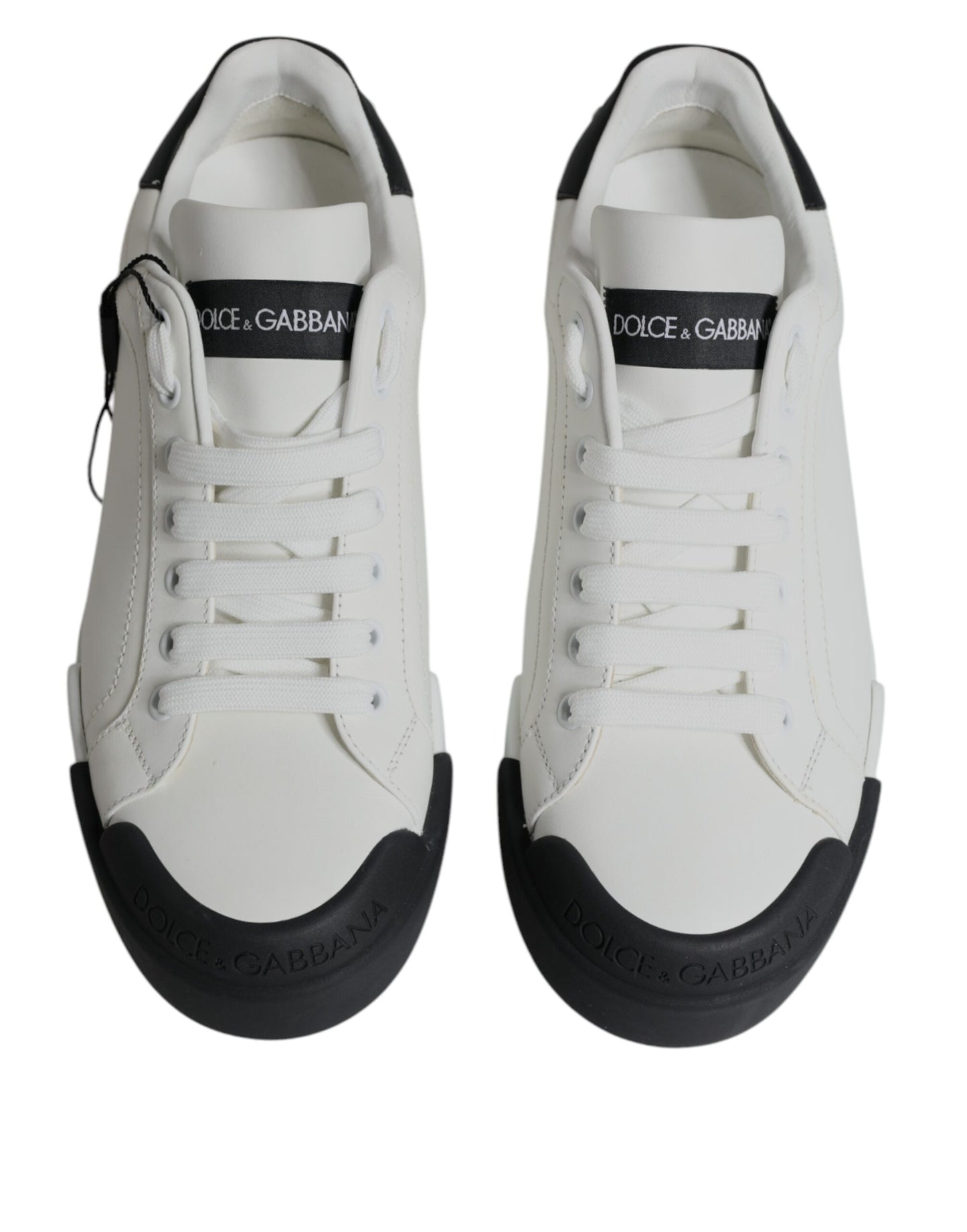 Dolce & Gabbana Hvide Sorte Læder Logo Portofino Sneakersko
