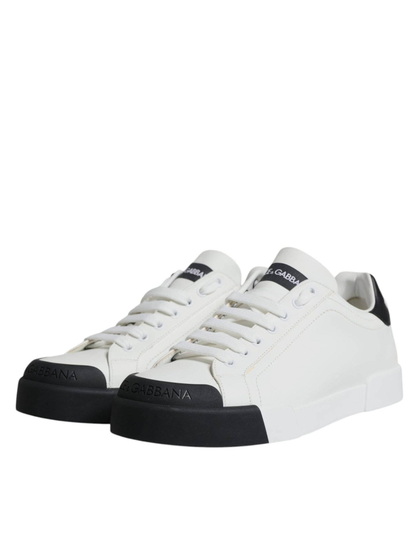 Dolce & Gabbana Hvide Sorte Læder Logo Portofino Sneakersko