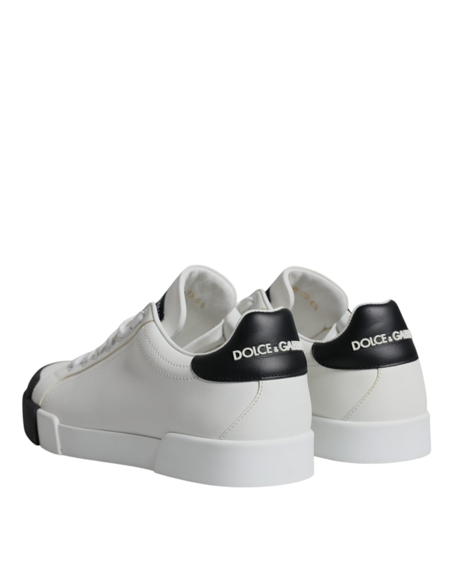 Dolce & Gabbana Hvide Sorte Læder Logo Portofino Sneakersko