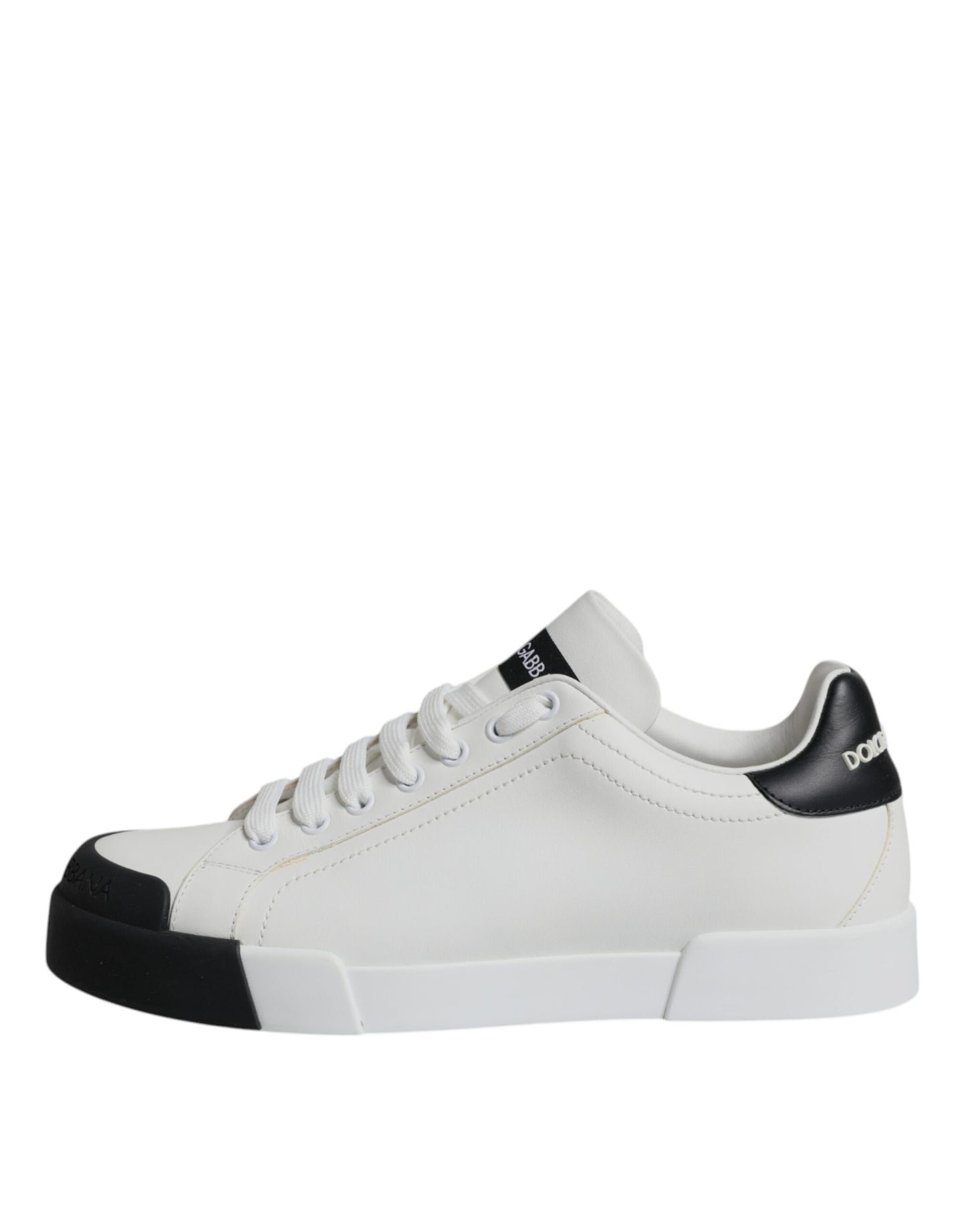 Dolce & Gabbana Hvide Sorte Læder Logo Portofino Sneakersko