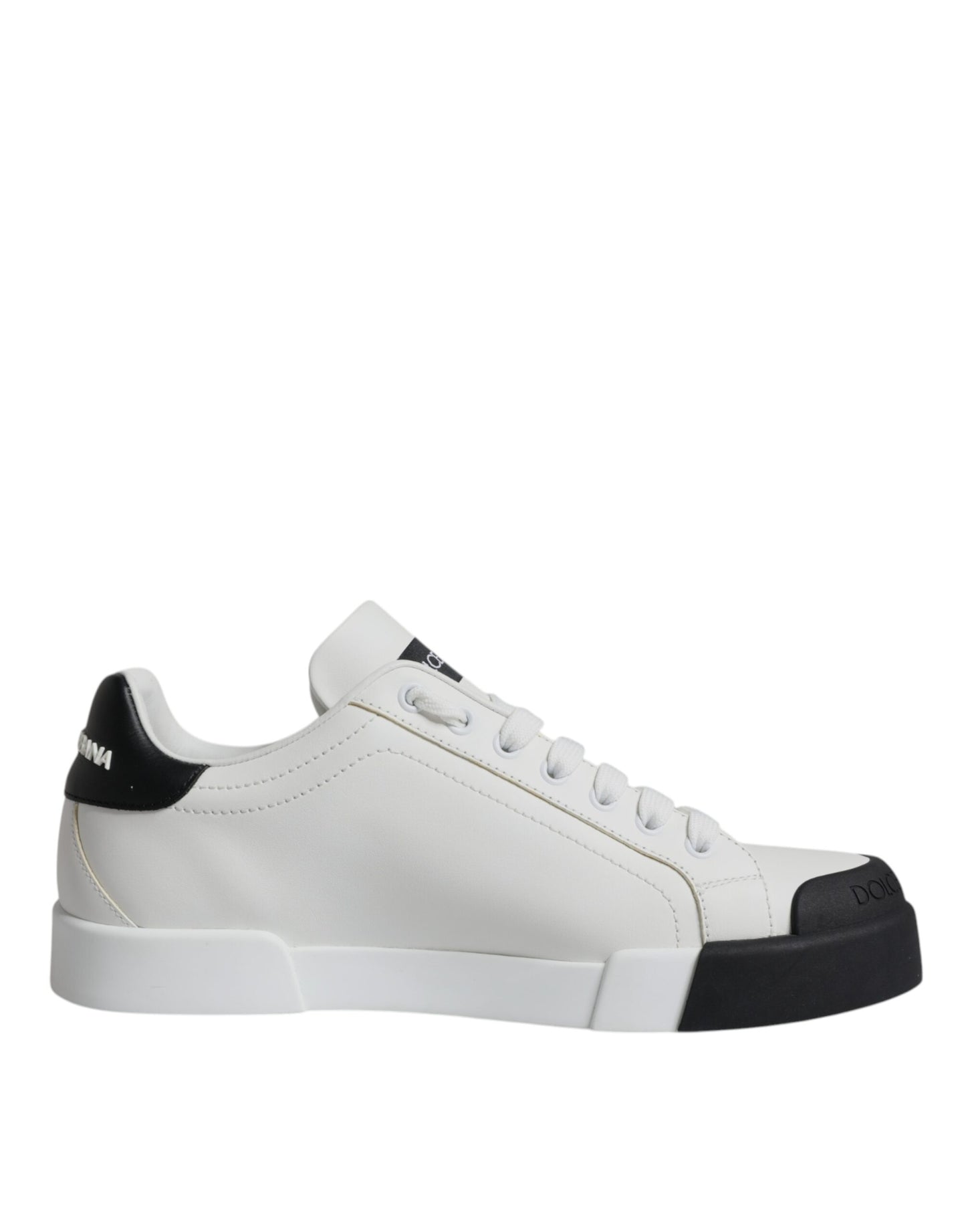 Dolce & Gabbana Hvide Sorte Læder Logo Portofino Sneakersko