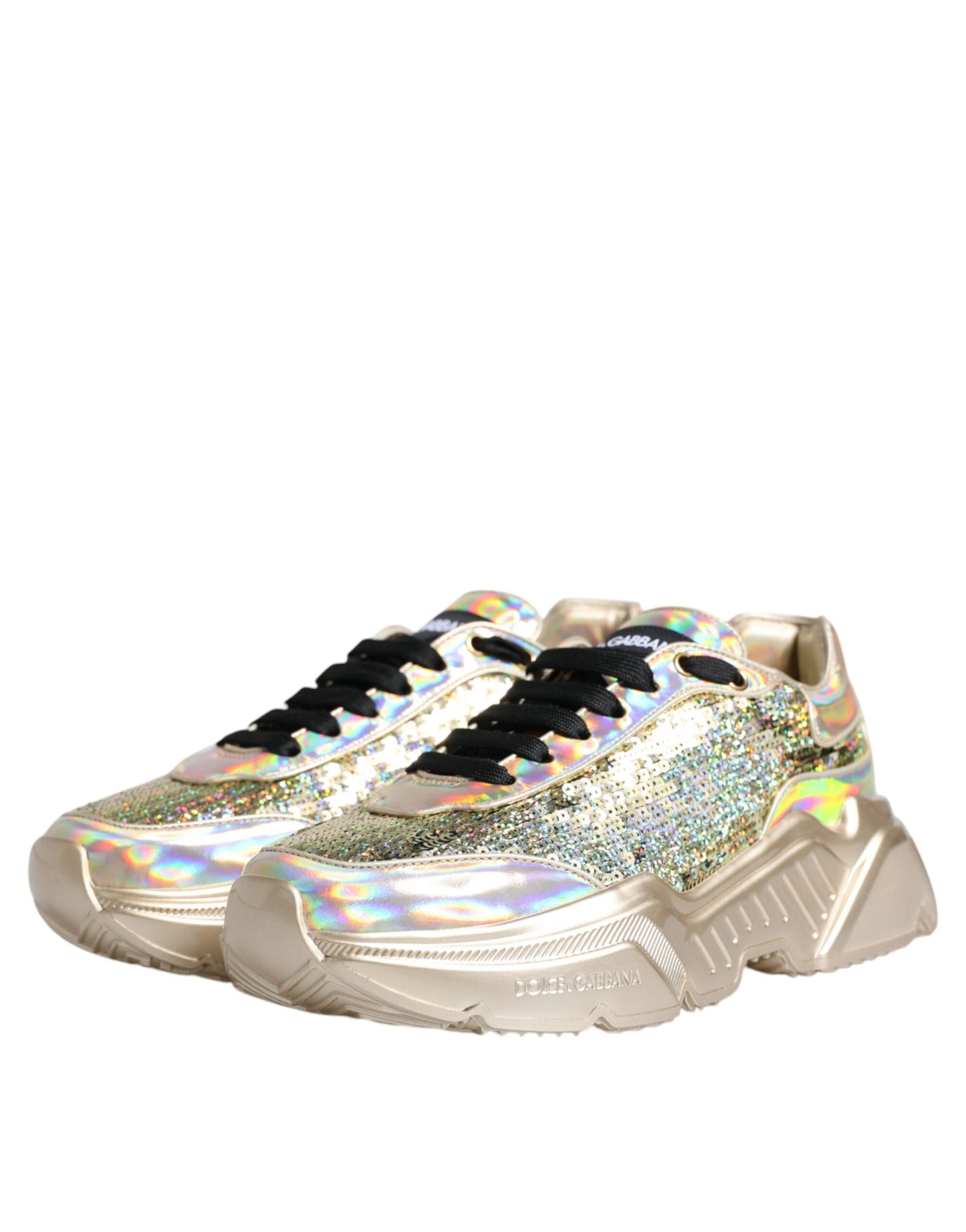 Dolce & Gabbana Guld Pailletter Iriserende Daymaster Sneakers Sko