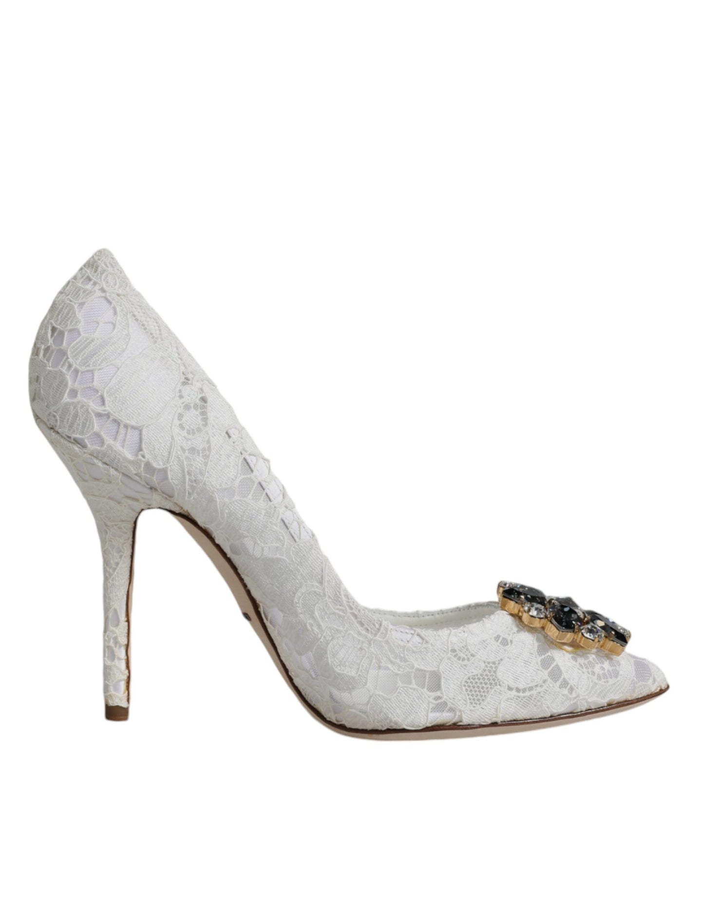 Dolce & Gabbana Hvide Taormina Pumps med Blonde og Krystalhæl