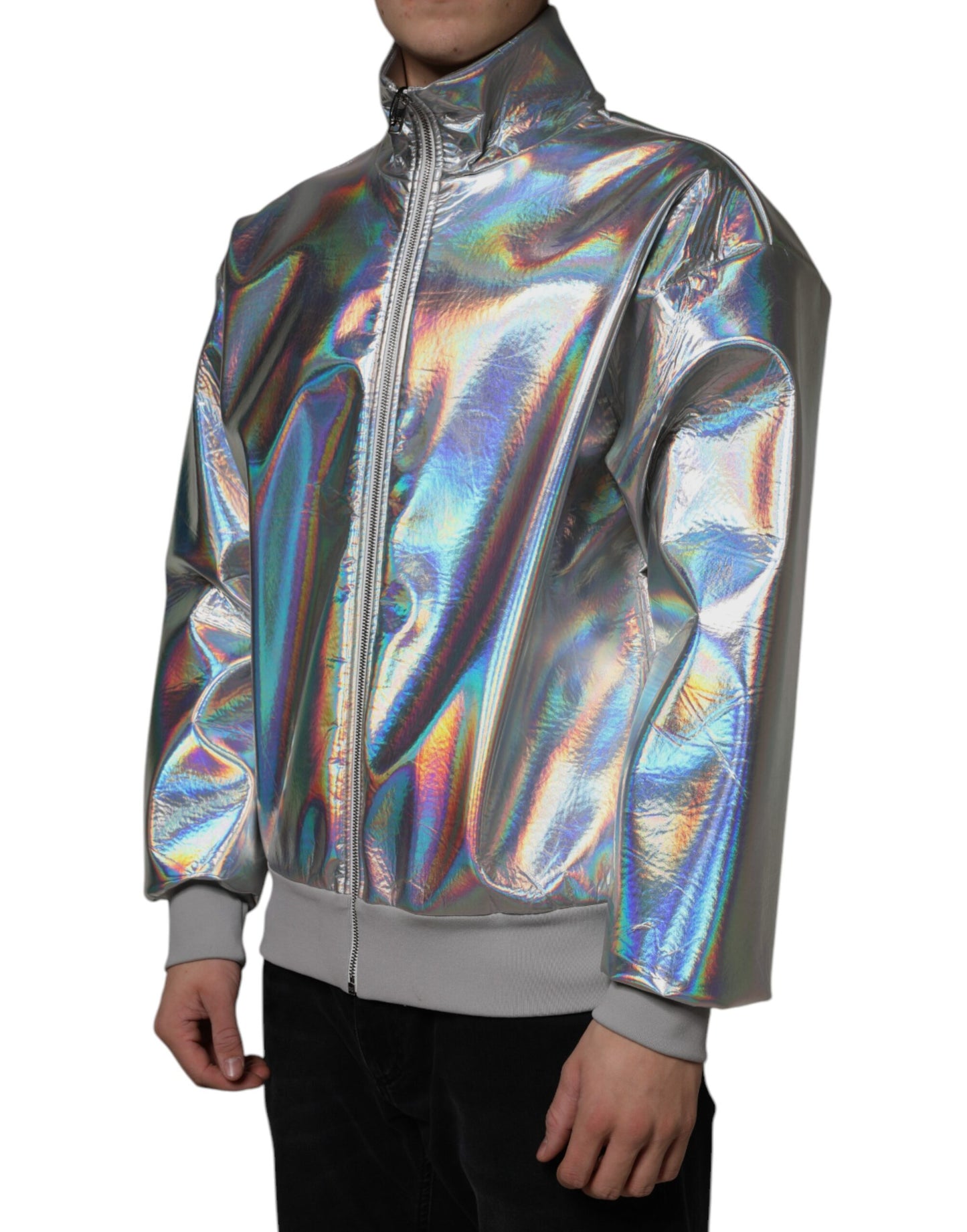 Dolce & Gabbana Sølvfarvet Iridescent Full Zip Herre Bomberjakke