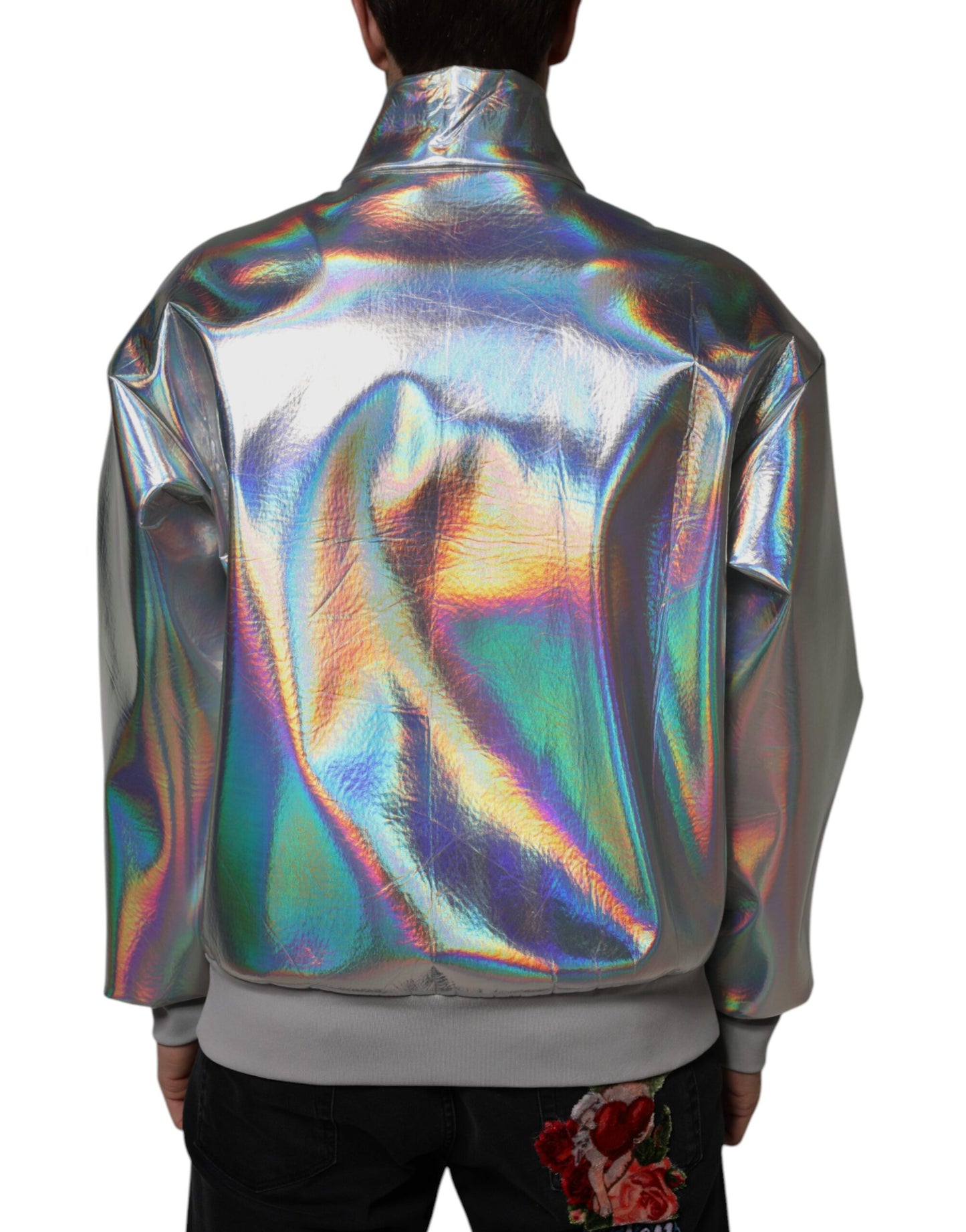 Dolce & Gabbana Sølvfarvet Iridescent Full Zip Herre Bomberjakke