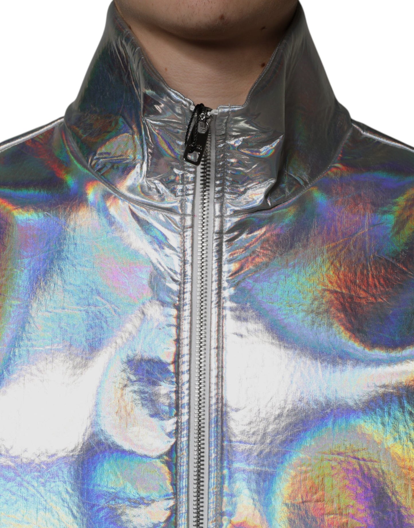 Dolce & Gabbana Sølvfarvet Iridescent Full Zip Herre Bomberjakke