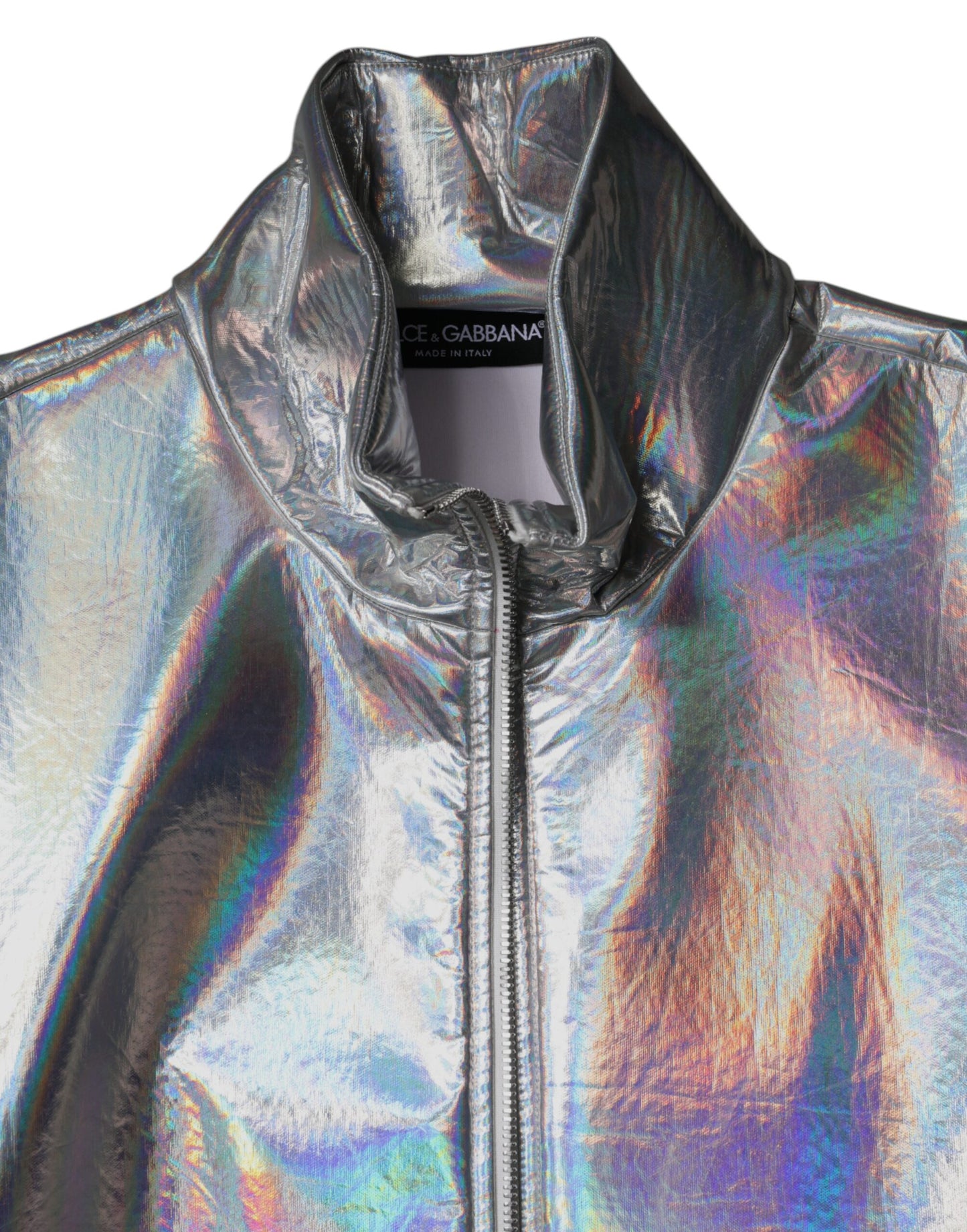 Dolce & Gabbana Sølvfarvet Iridescent Full Zip Herre Bomberjakke