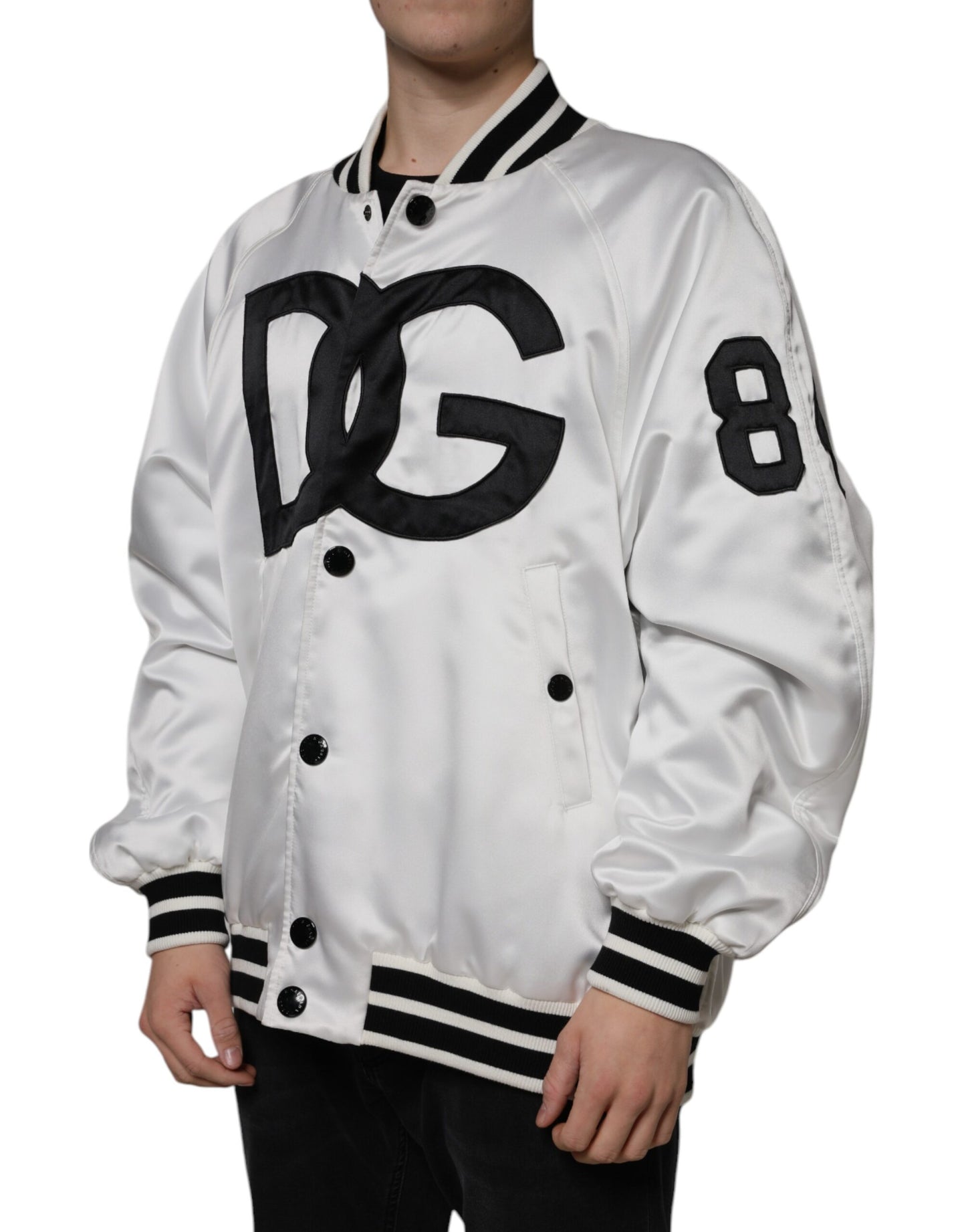 Dolce & Gabbana Hvid Polyester Logo Full Zip Bomberjakke