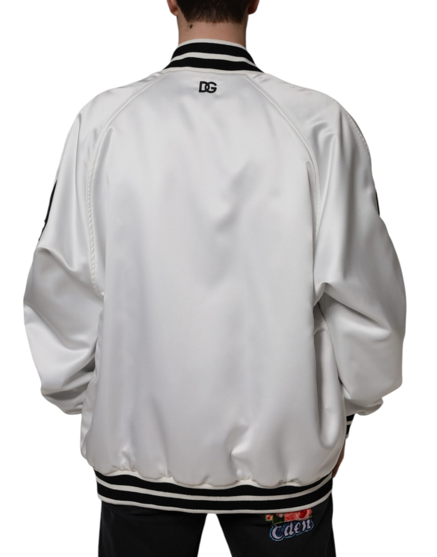 Dolce & Gabbana Hvid Polyester Logo Full Zip Bomberjakke