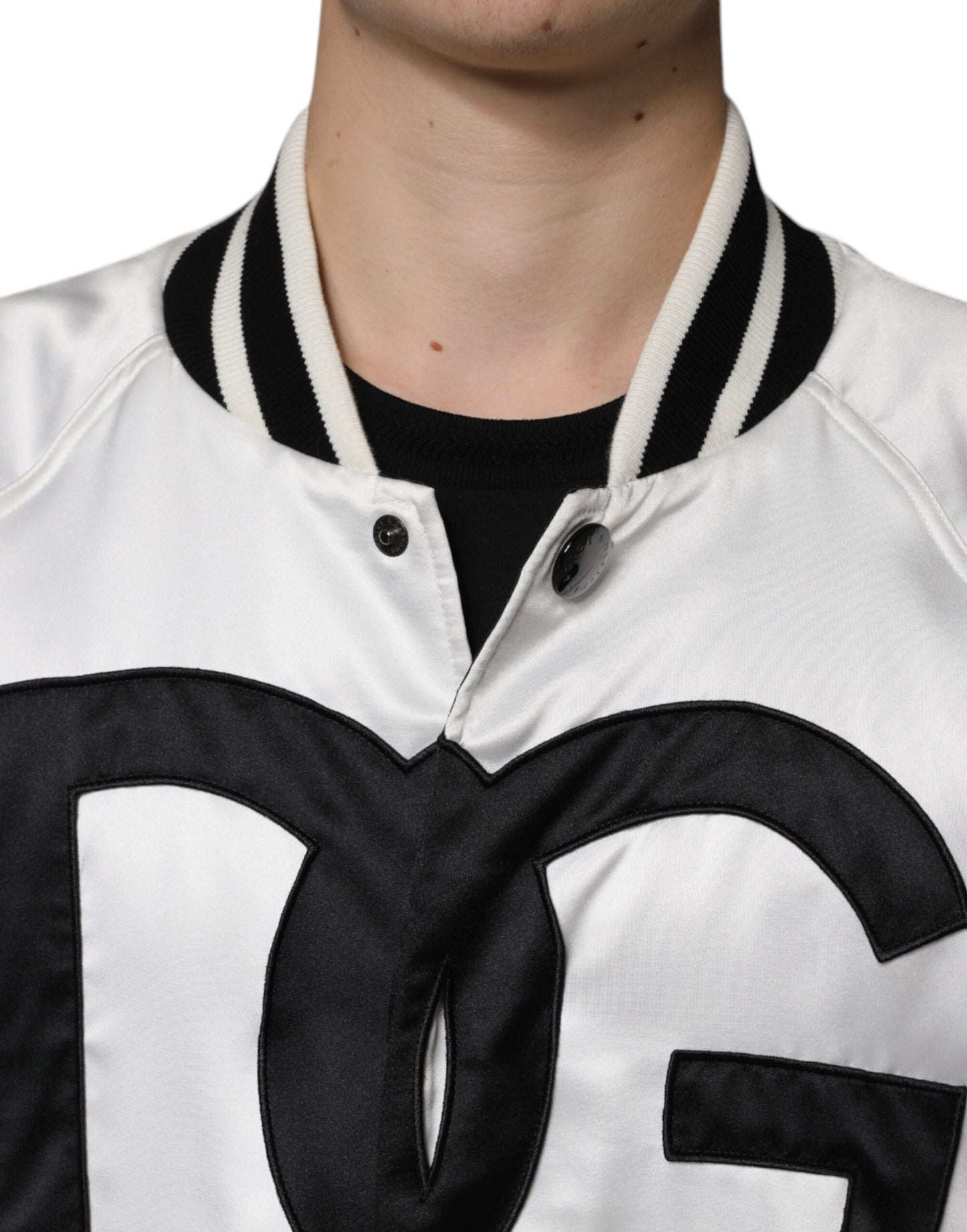 Dolce & Gabbana Hvid Polyester Logo Full Zip Bomberjakke