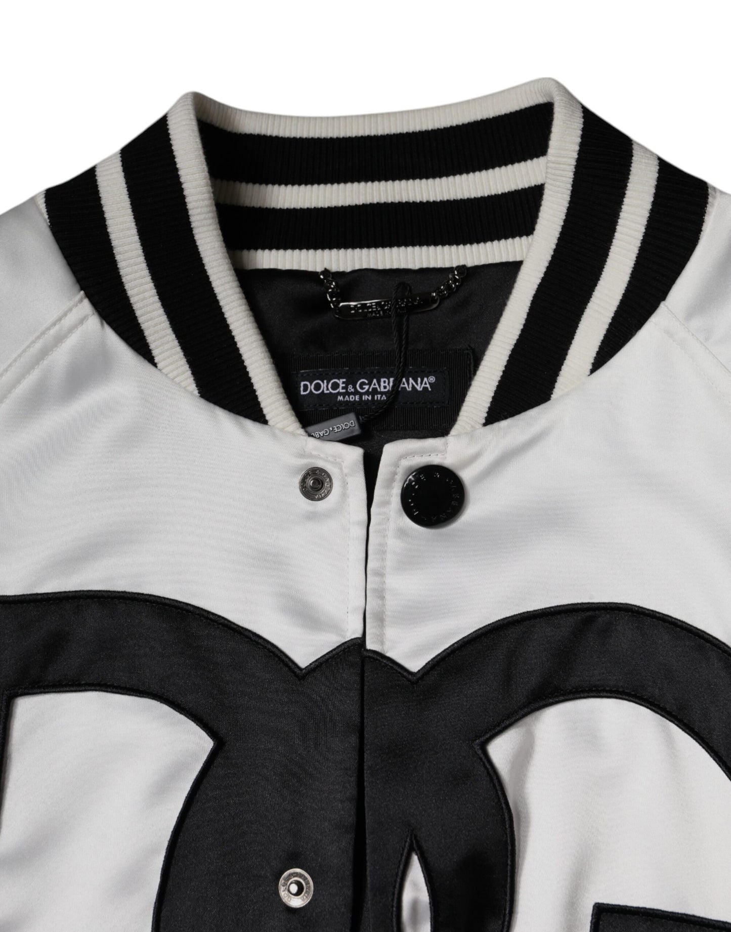 Dolce & Gabbana Hvid Polyester Logo Full Zip Bomberjakke