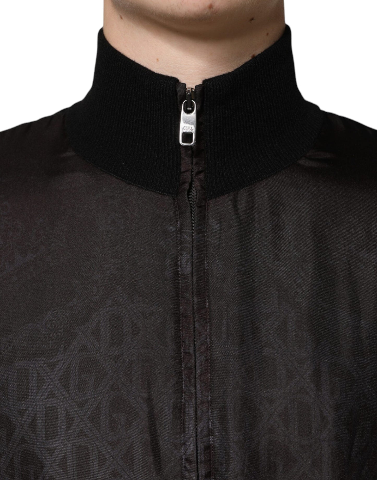 Dolce & Gabbana sort logomonogram bomberjakke med lynlås