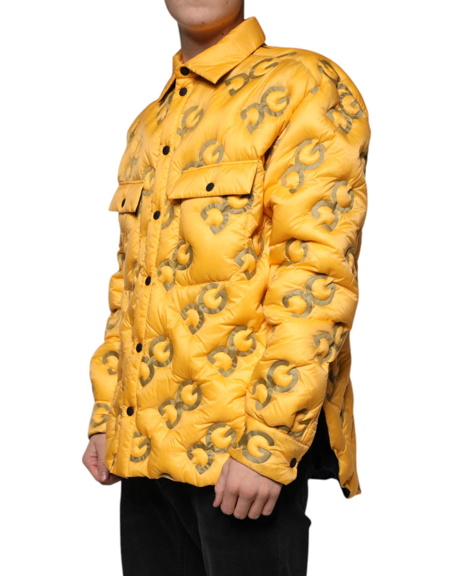 Dolce & Gabbana Gul Logo Polstret Blouson Jakke med Knapper