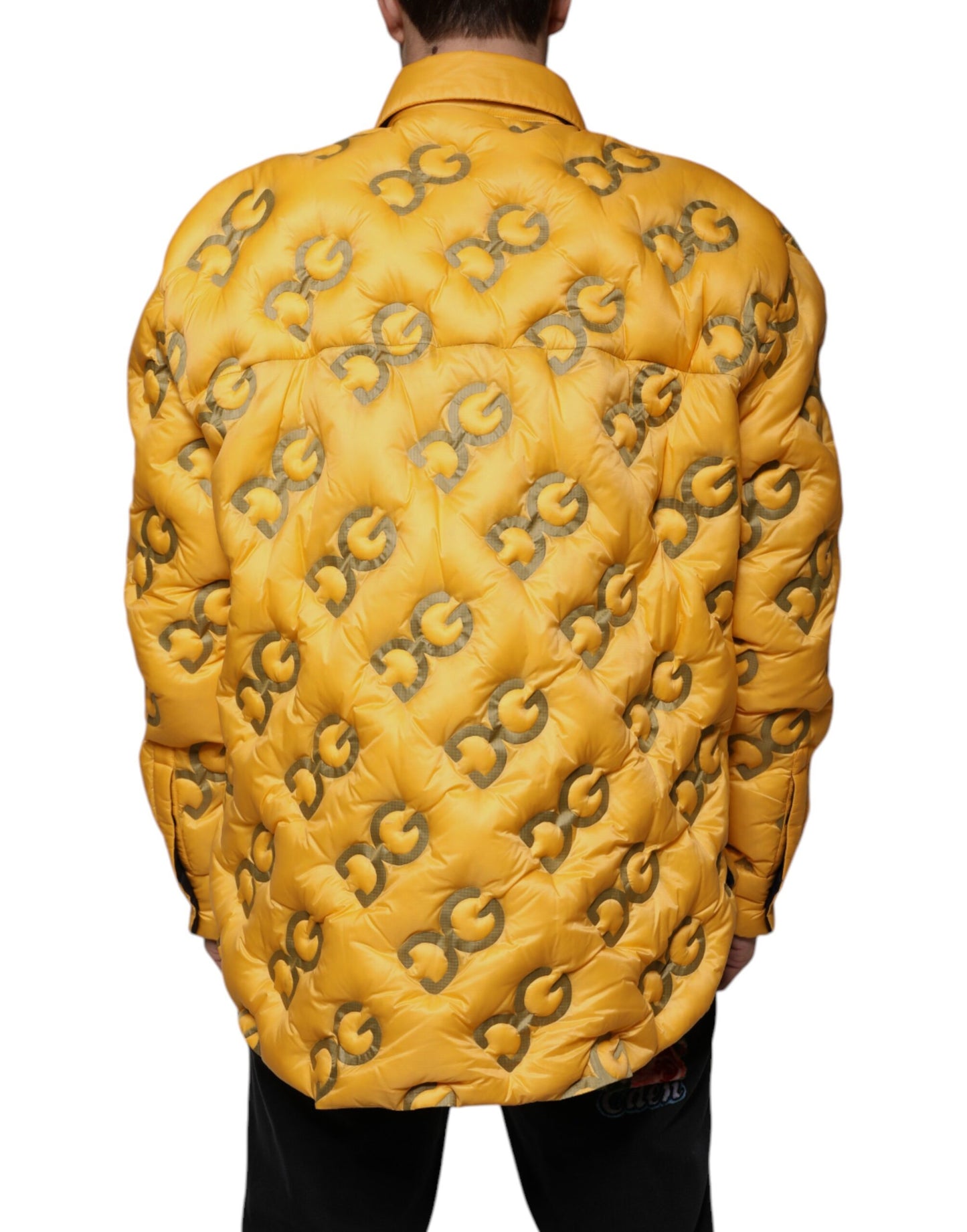 Dolce & Gabbana Gul Logo Polstret Blouson Jakke med Knapper