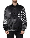 Dolce & Gabbana Sort Nylon Bomberjakke med Polkaprikker og Striber