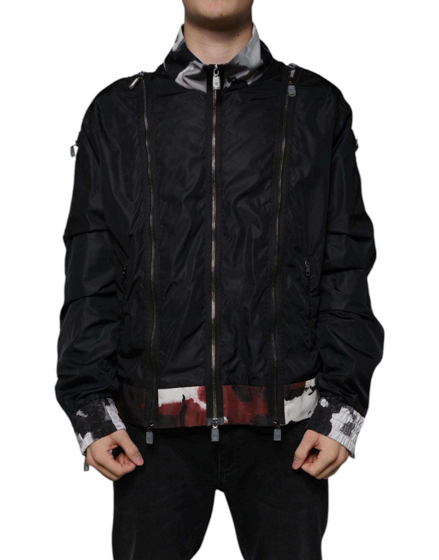 Dolce & Gabbana Sort Nylon Full Zip Herre Bomberjakke