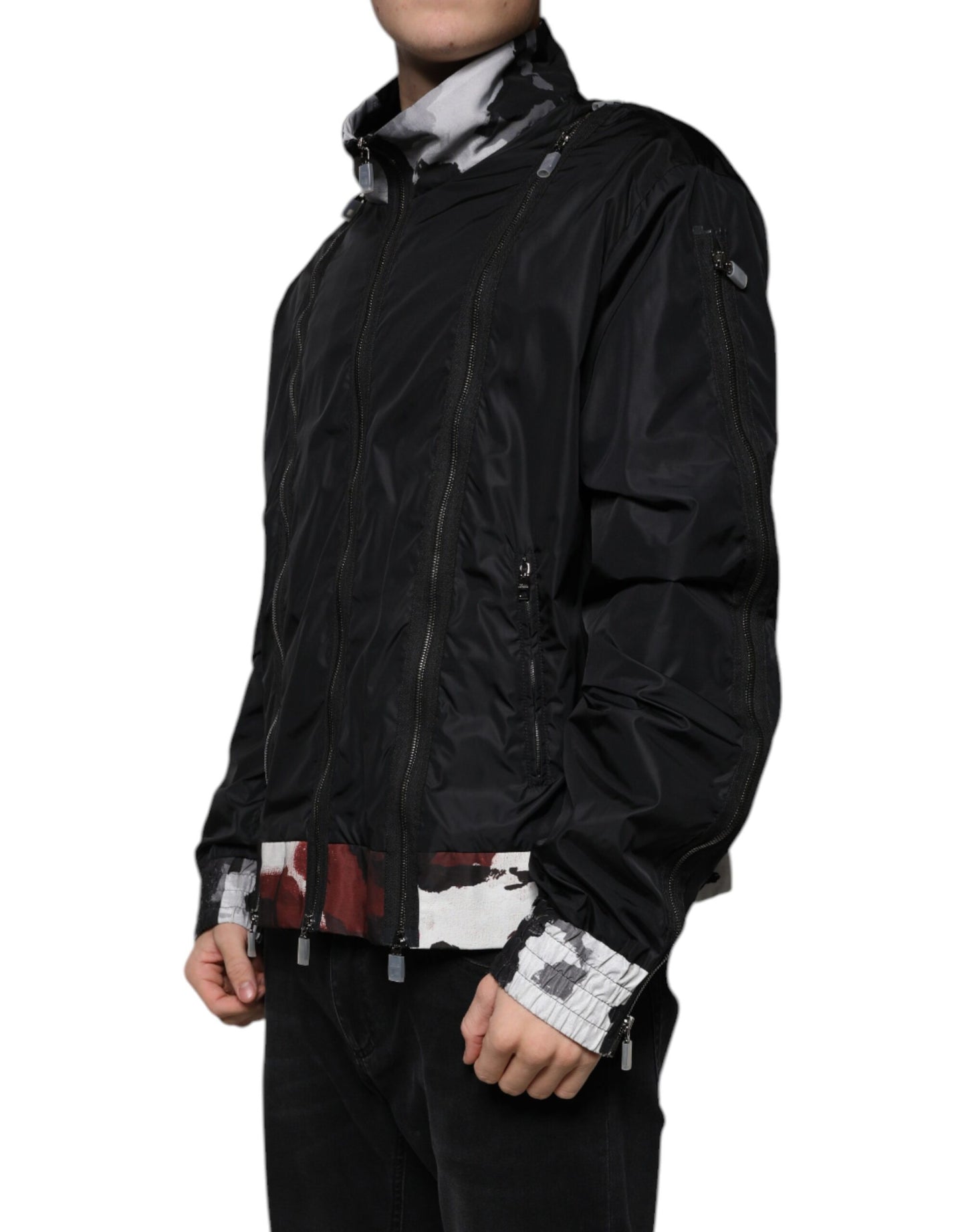 Dolce & Gabbana Sort Nylon Full Zip Herre Bomberjakke