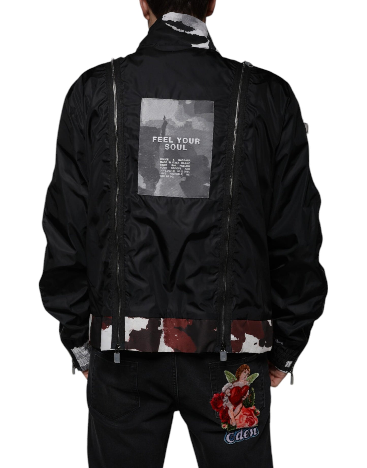 Dolce & Gabbana Sort Nylon Full Zip Herre Bomberjakke