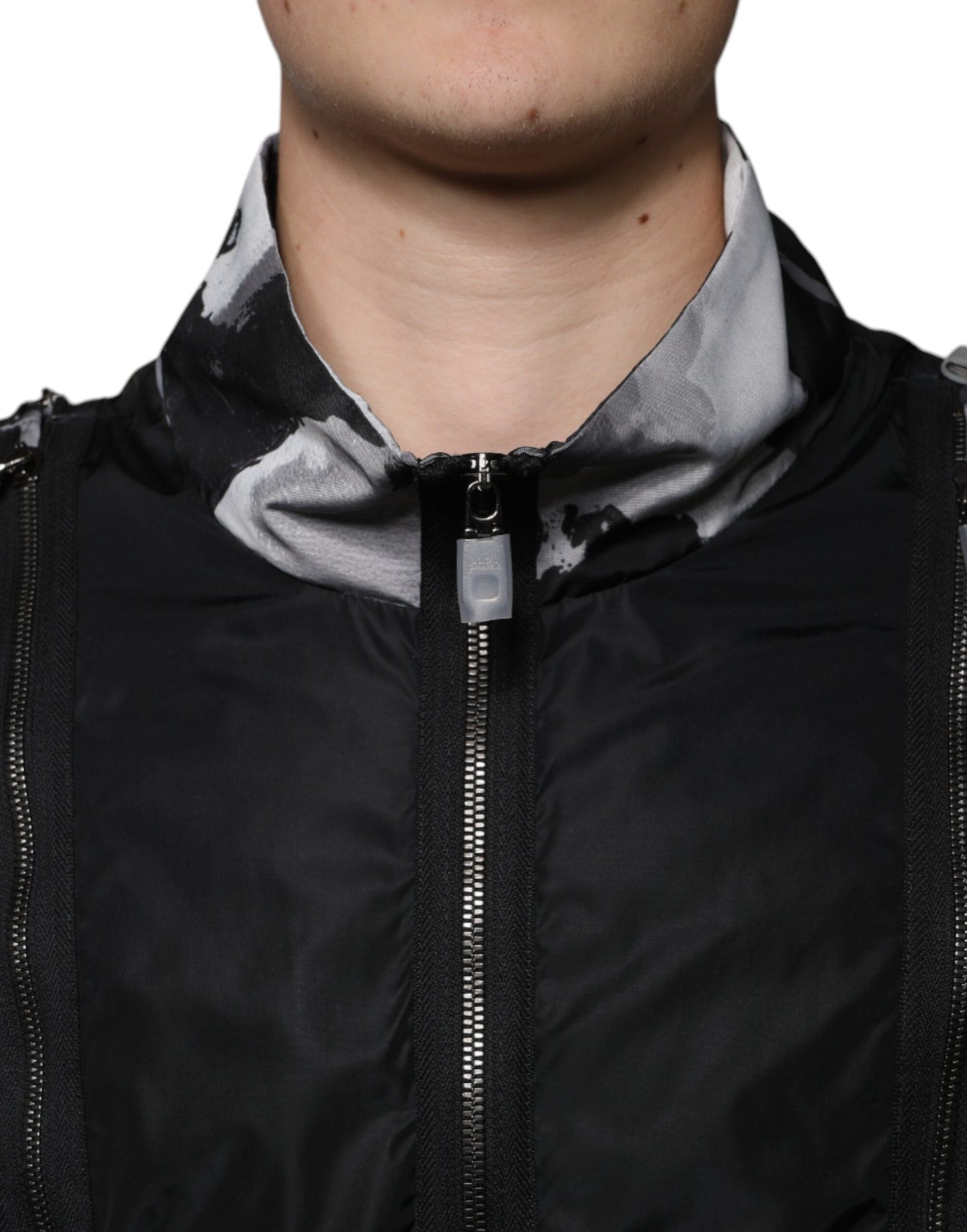 Dolce & Gabbana Sort Nylon Full Zip Herre Bomberjakke