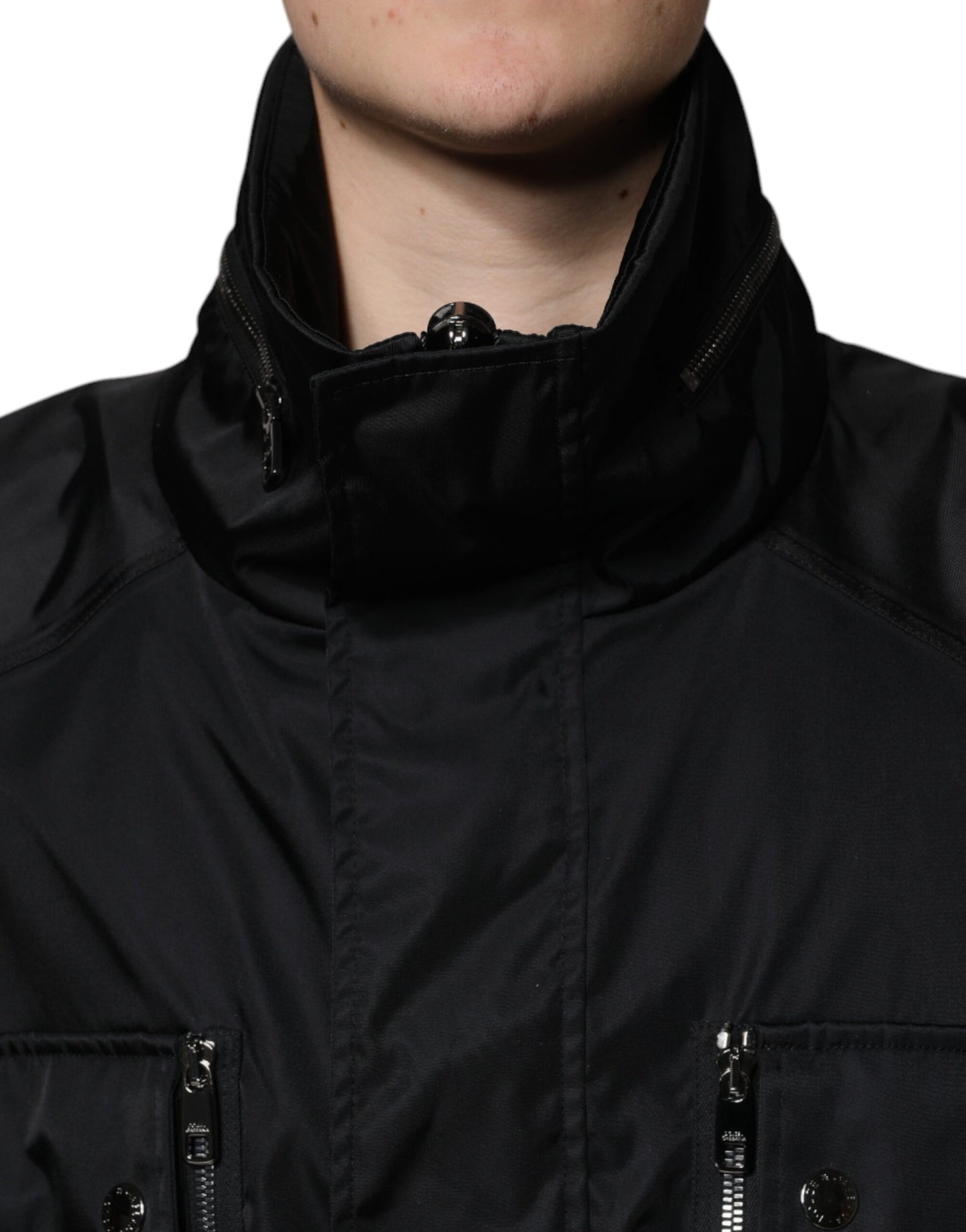 Dolce & Gabbana Sort Nylon Vinter Herre Parka Jakke