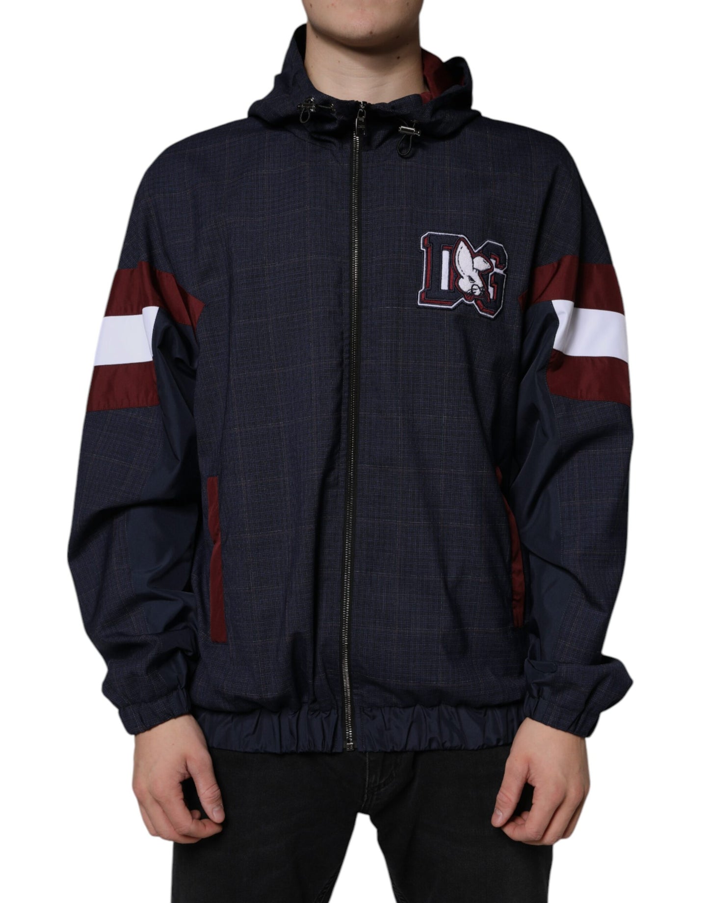 Dolce & Gabbana Blå Logo Full Zip Hættejakke til Herrer
