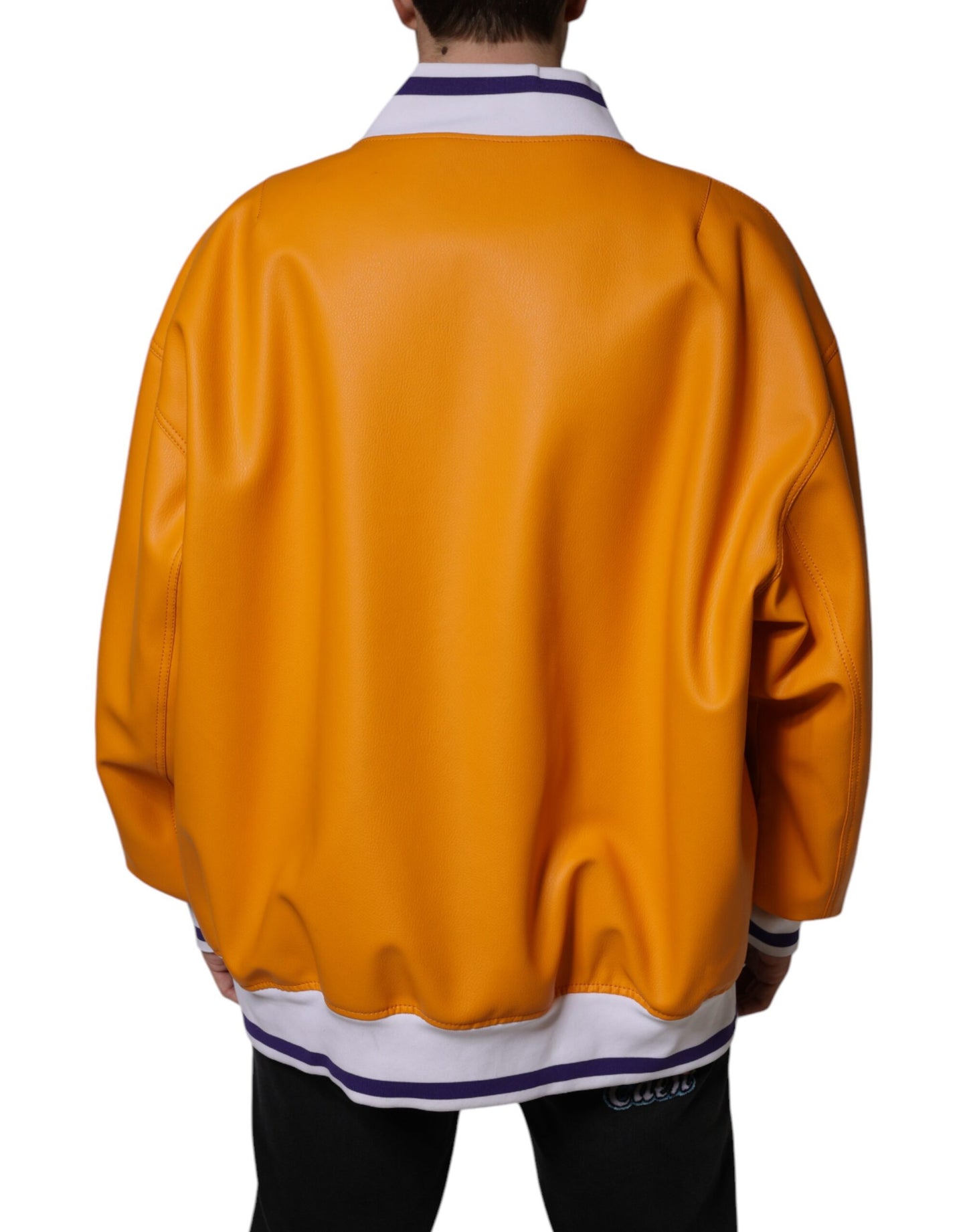 Dolce & Gabbana Orange Hvid Jersey Bomberjakke med Lynlås