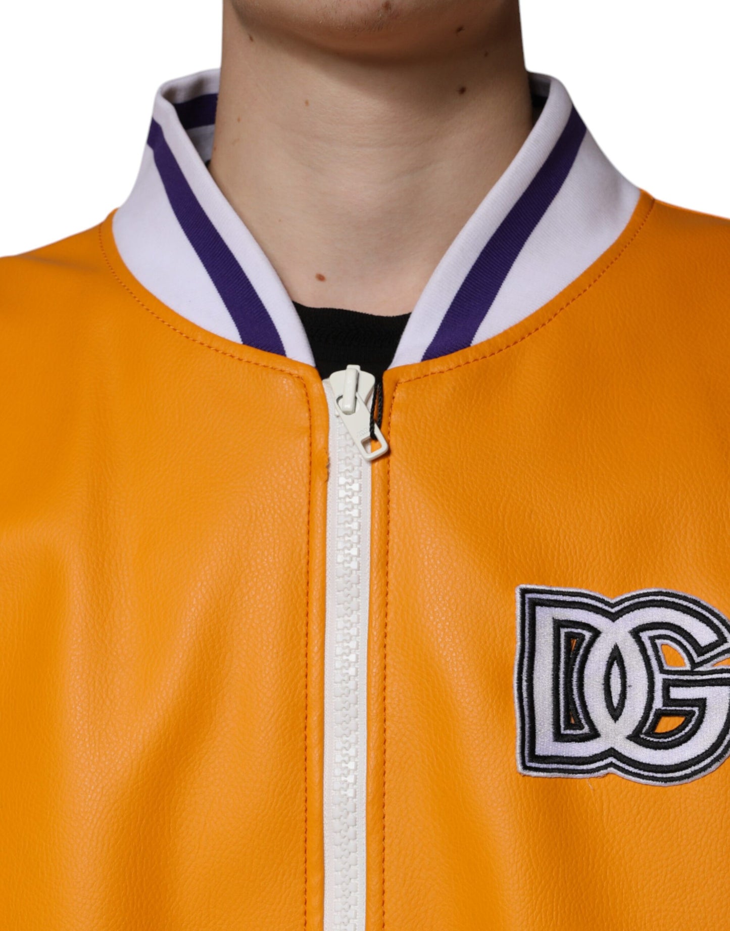 Dolce & Gabbana Orange Hvid Jersey Bomberjakke med Lynlås