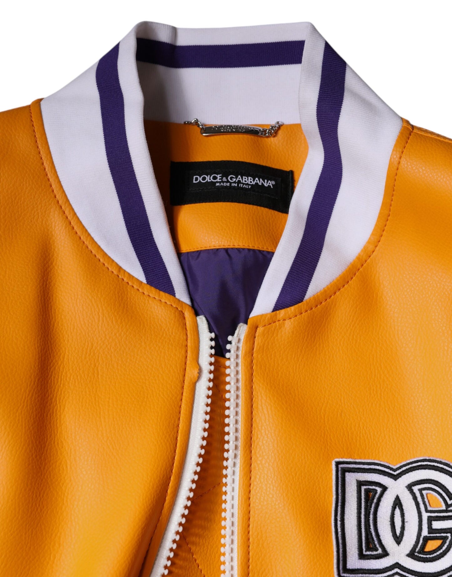 Dolce & Gabbana Orange Hvid Jersey Bomberjakke med Lynlås