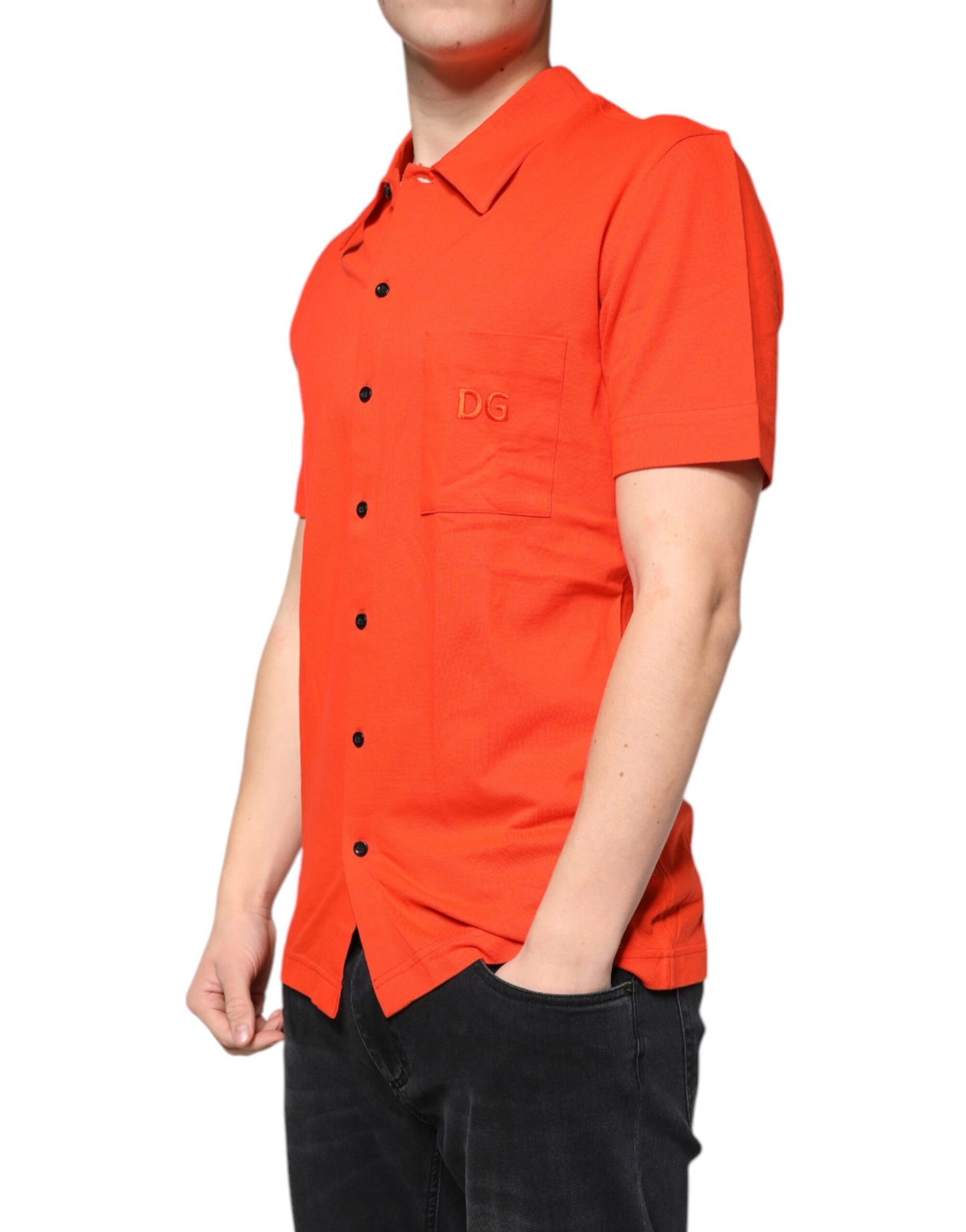 Dolce & Gabbana Orange Bomuld Button Down Casual Poloshirt