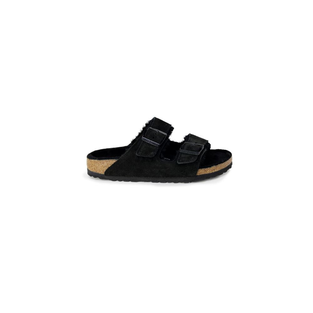 Birkenstock sort ruskindssandaler i læder